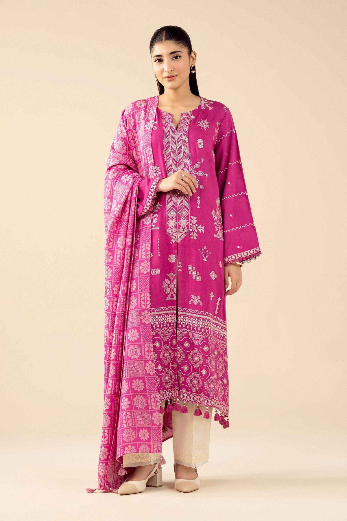 2 Piece - Printed Embroidered Suit - PW25-185
