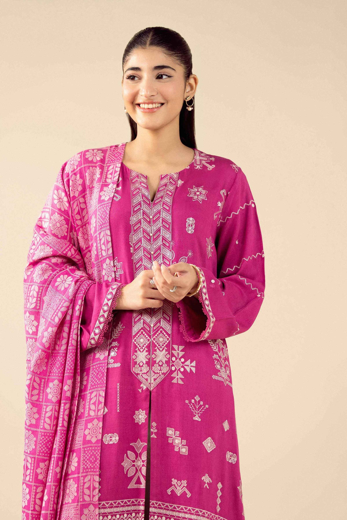 2 Piece - Printed Embroidered Suit - PW25-185