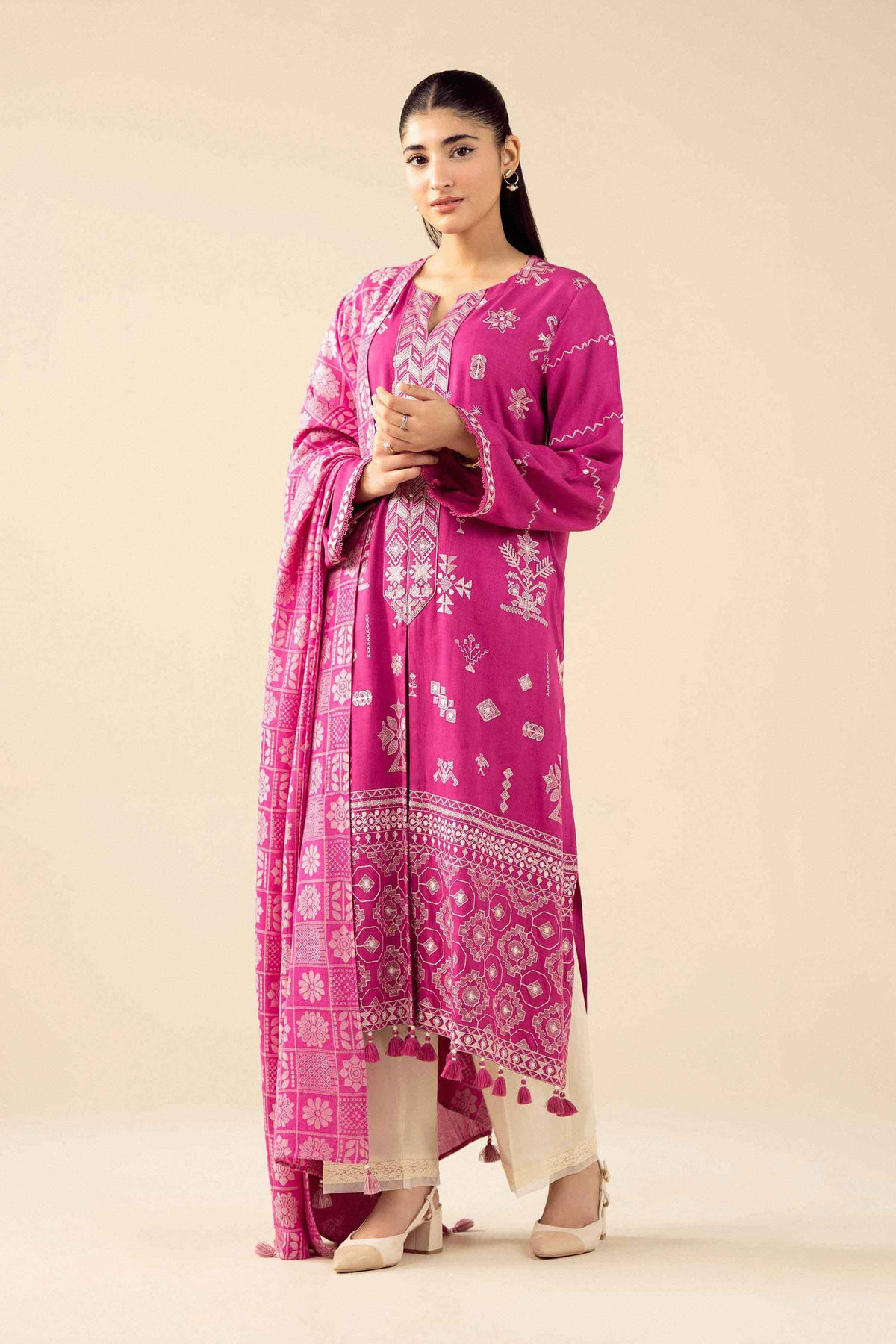 2 Piece - Printed Embroidered Suit - PW25-185