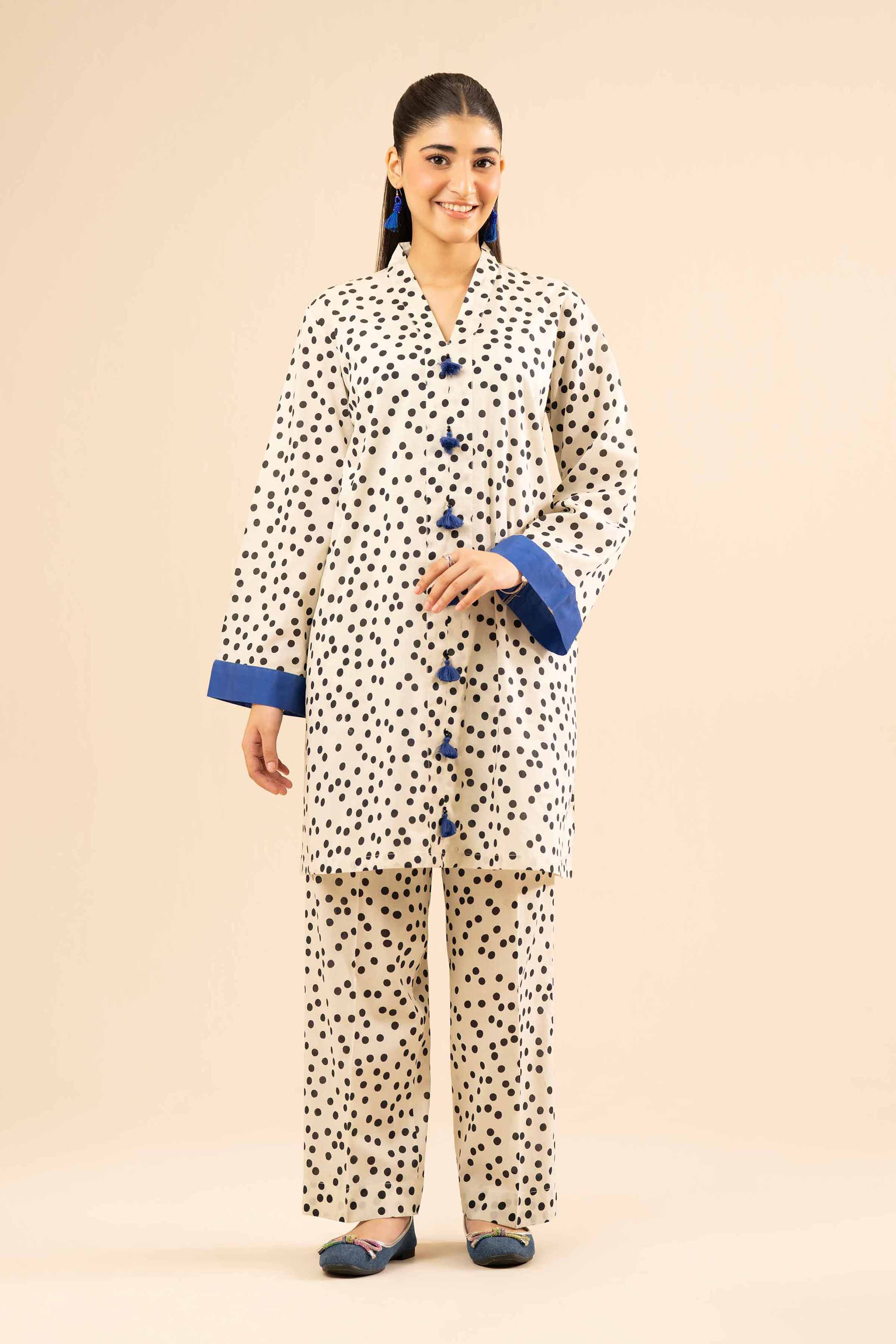 NISHATUAE - White Printed Cambric 2-piece Ready to wear Dress