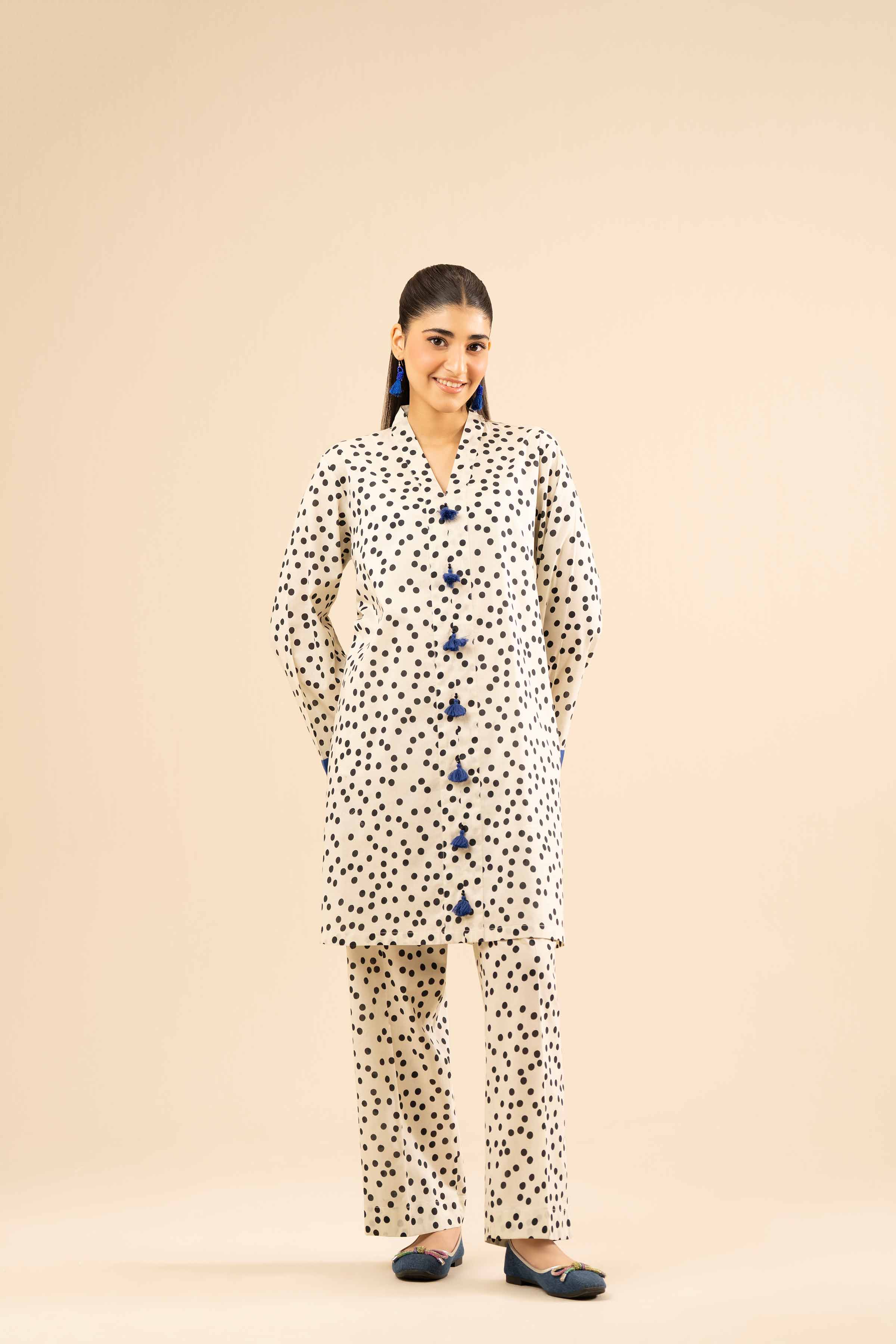 NISHATUAE - White Printed Cambric 2-piece Ready to wear Dress