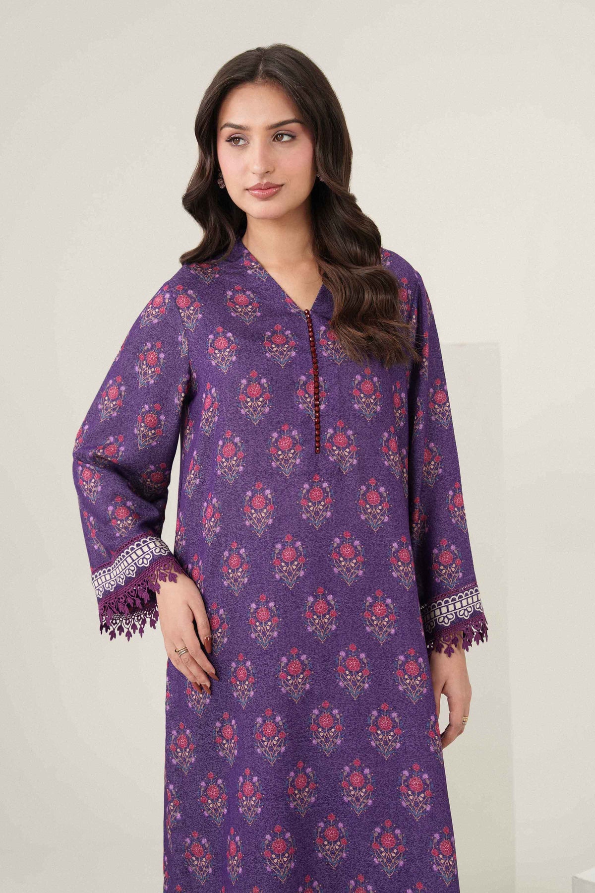 Purple 2-Piece Printed Suit in Karandi ready-to-wear