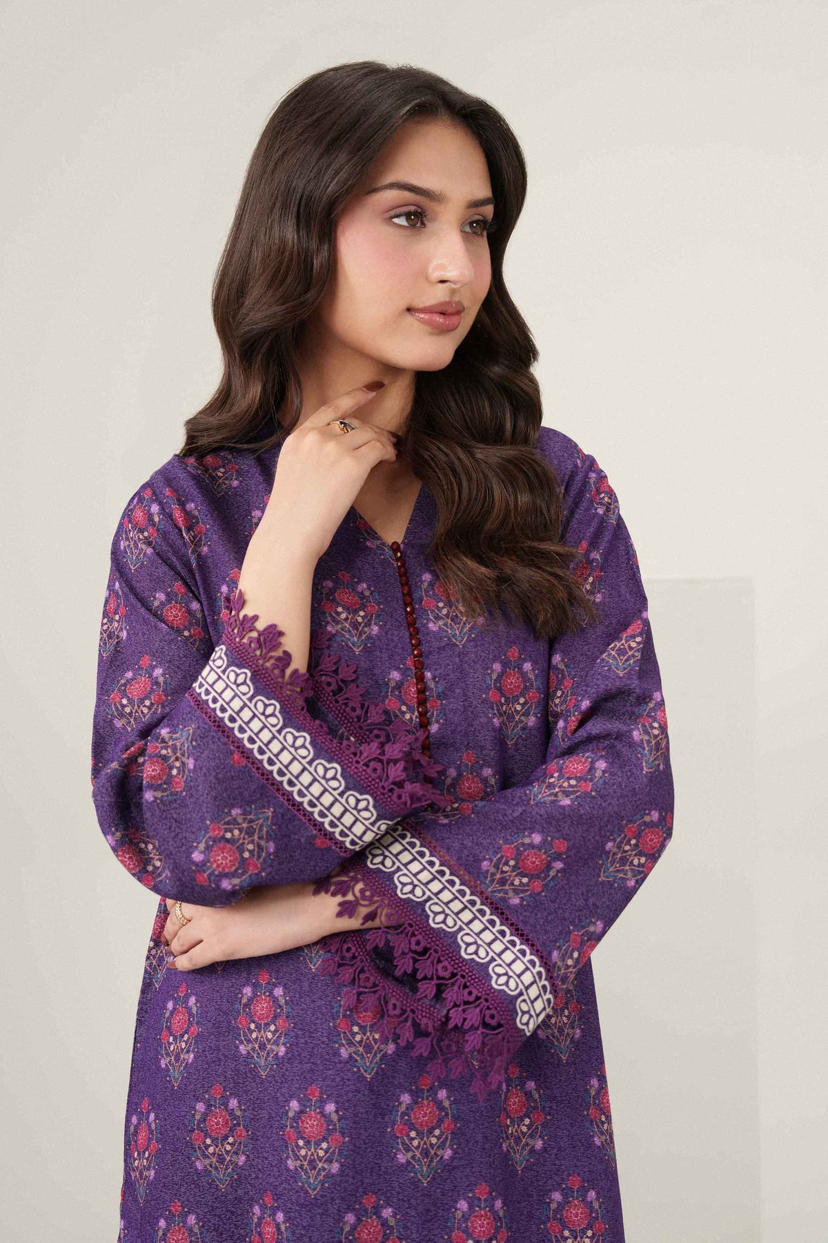 Purple 2-Piece Printed Suit in Karandi ready-to-wear