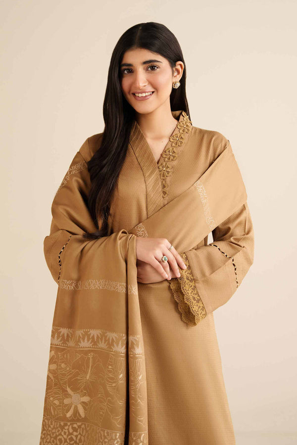 NISHATUAE - Brown Solids Dobby 3-piece Ready to wear Suit