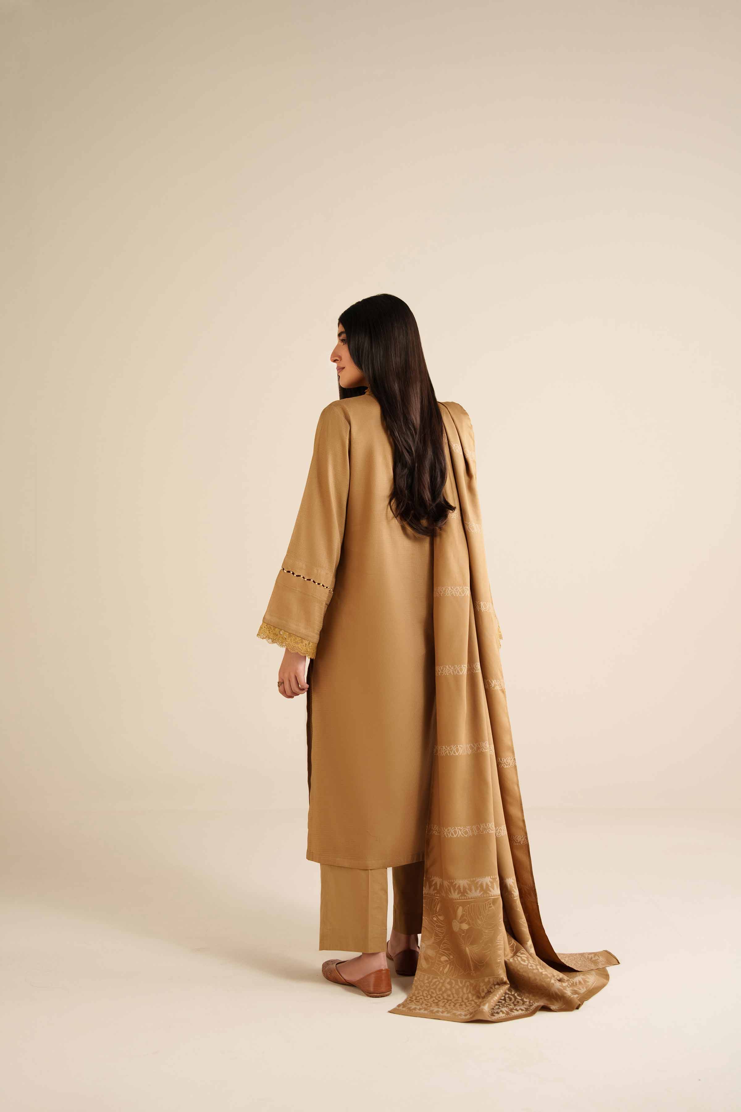 NISHATUAE - Brown Solids Dobby 3-piece Ready to wear Suit