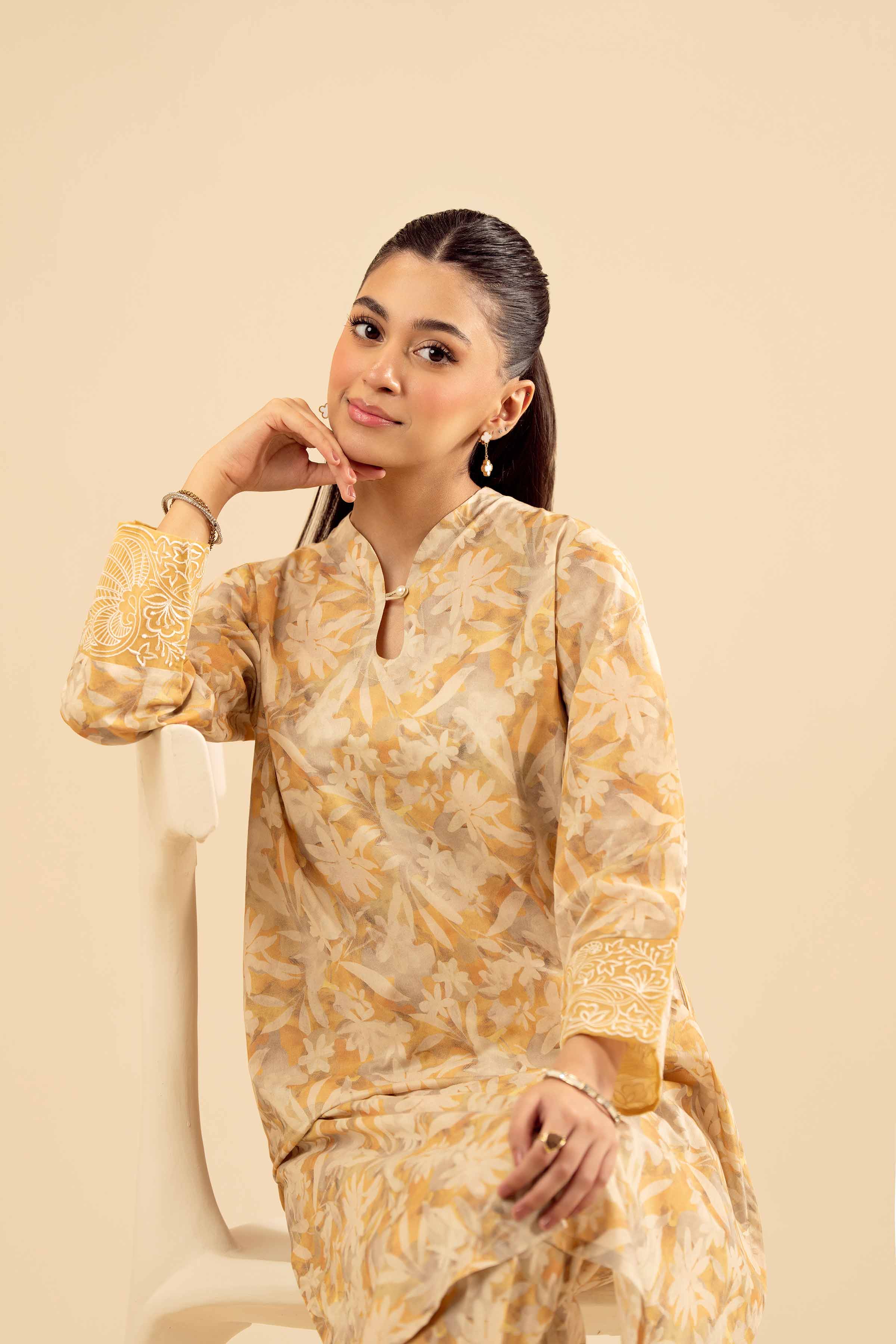 NISHATUAE - Beige Embroidered Cambric 2-piece Ready to wear Dress