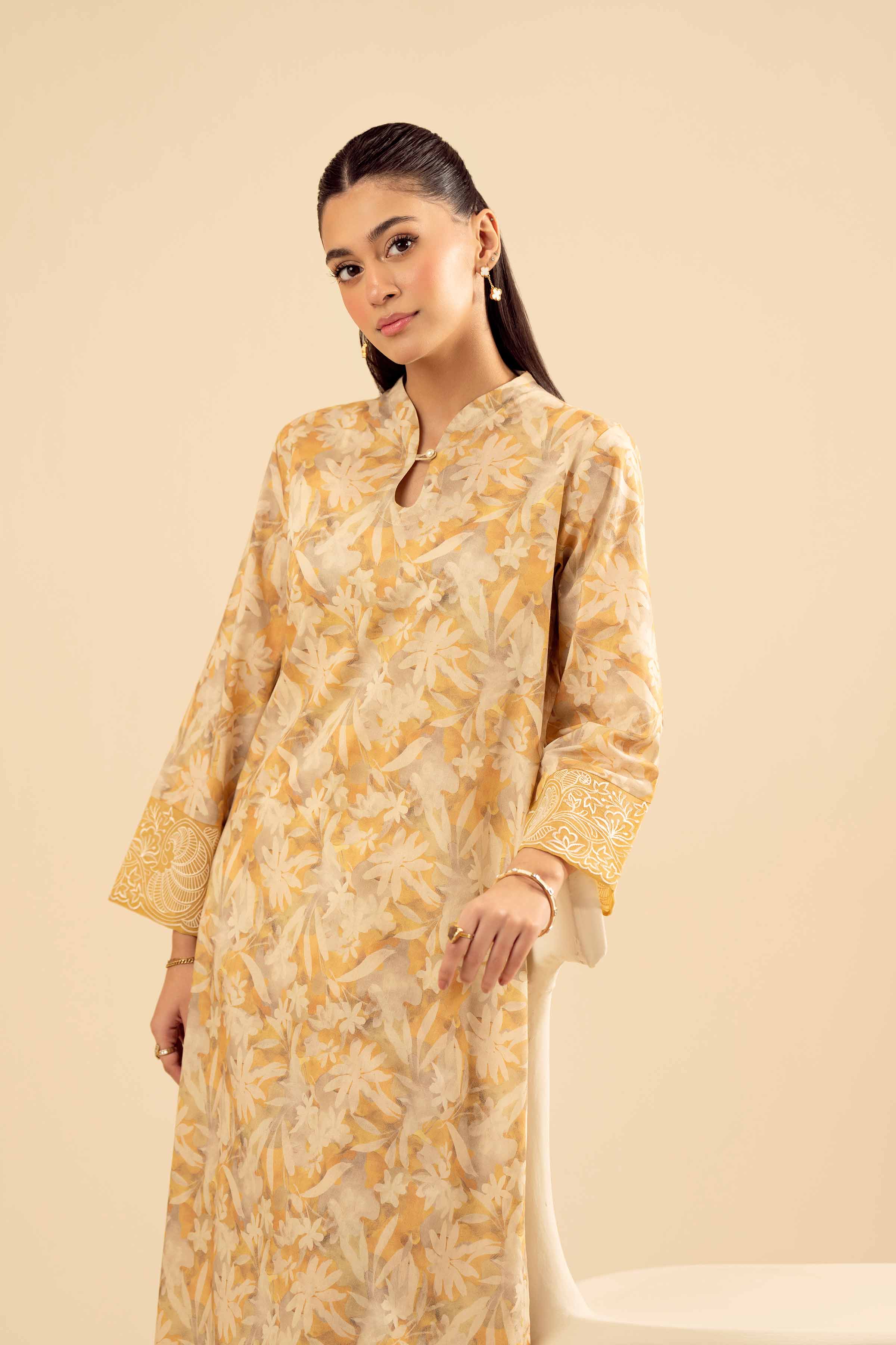 NISHATUAE - Beige Embroidered Cambric 2-piece Ready to wear Dress