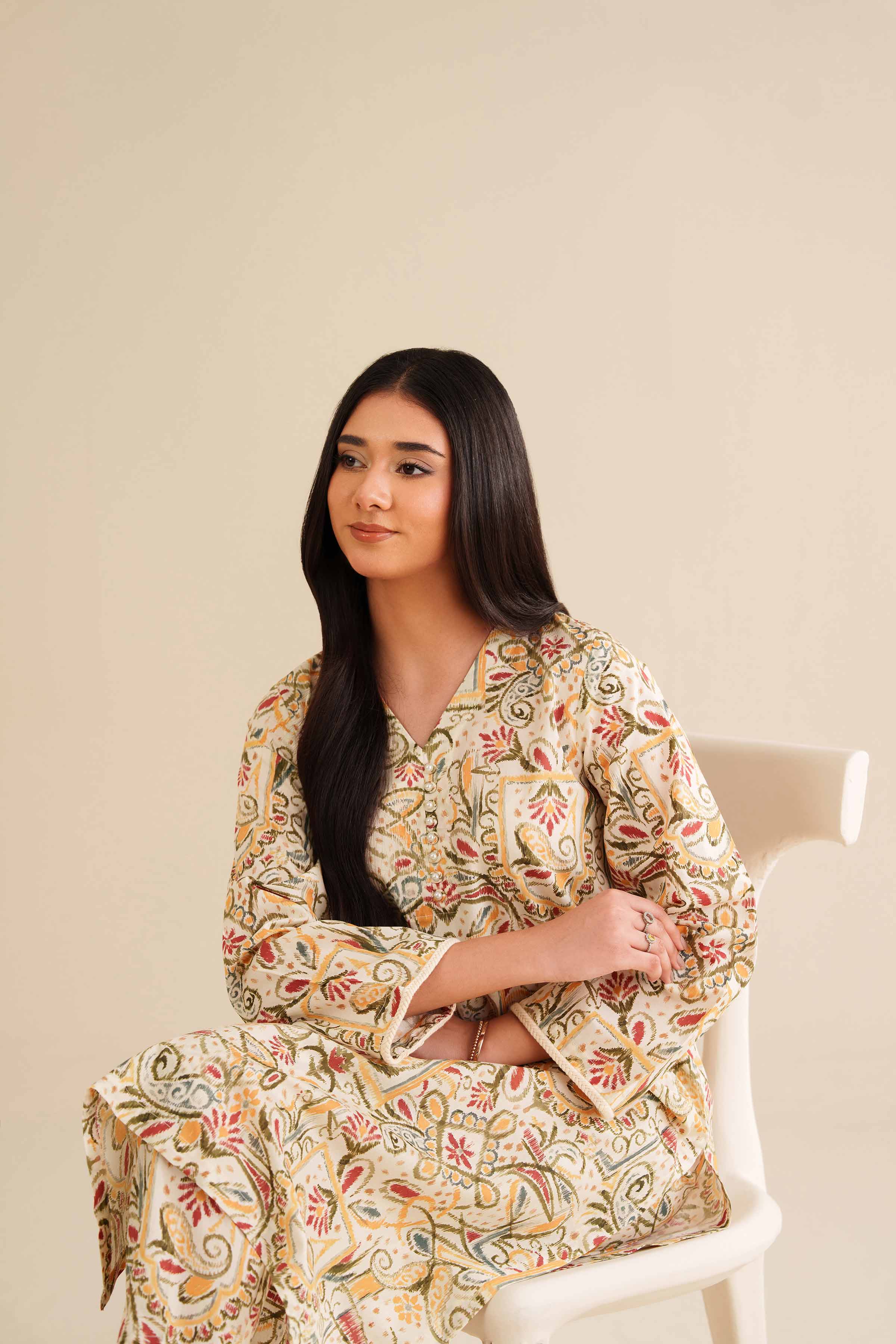 NISHATUAE - White Printed Cambric 2-piece Ready to wear Dress
