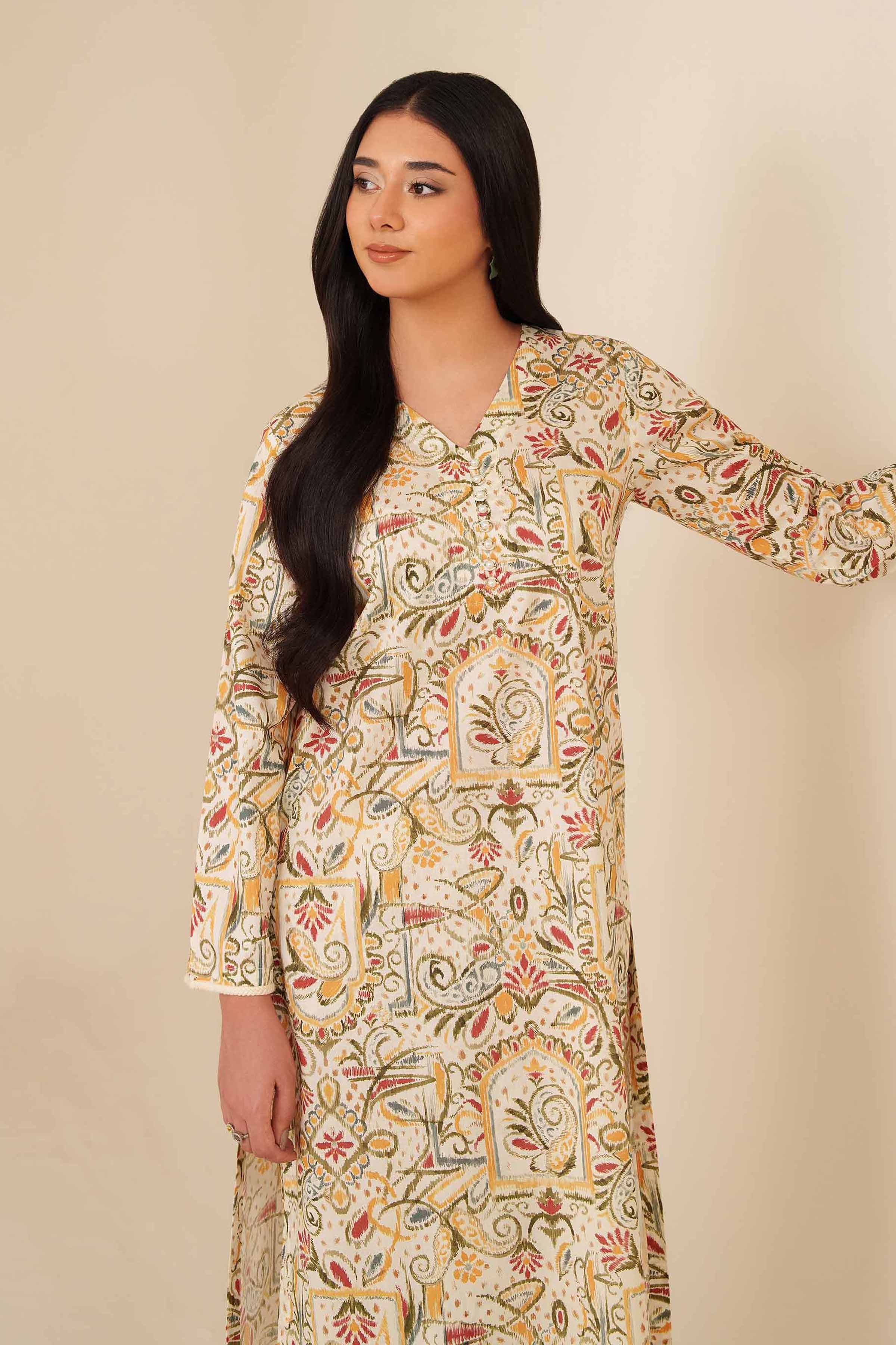 NISHATUAE - White Printed Cambric 2-piece Ready to wear Dress