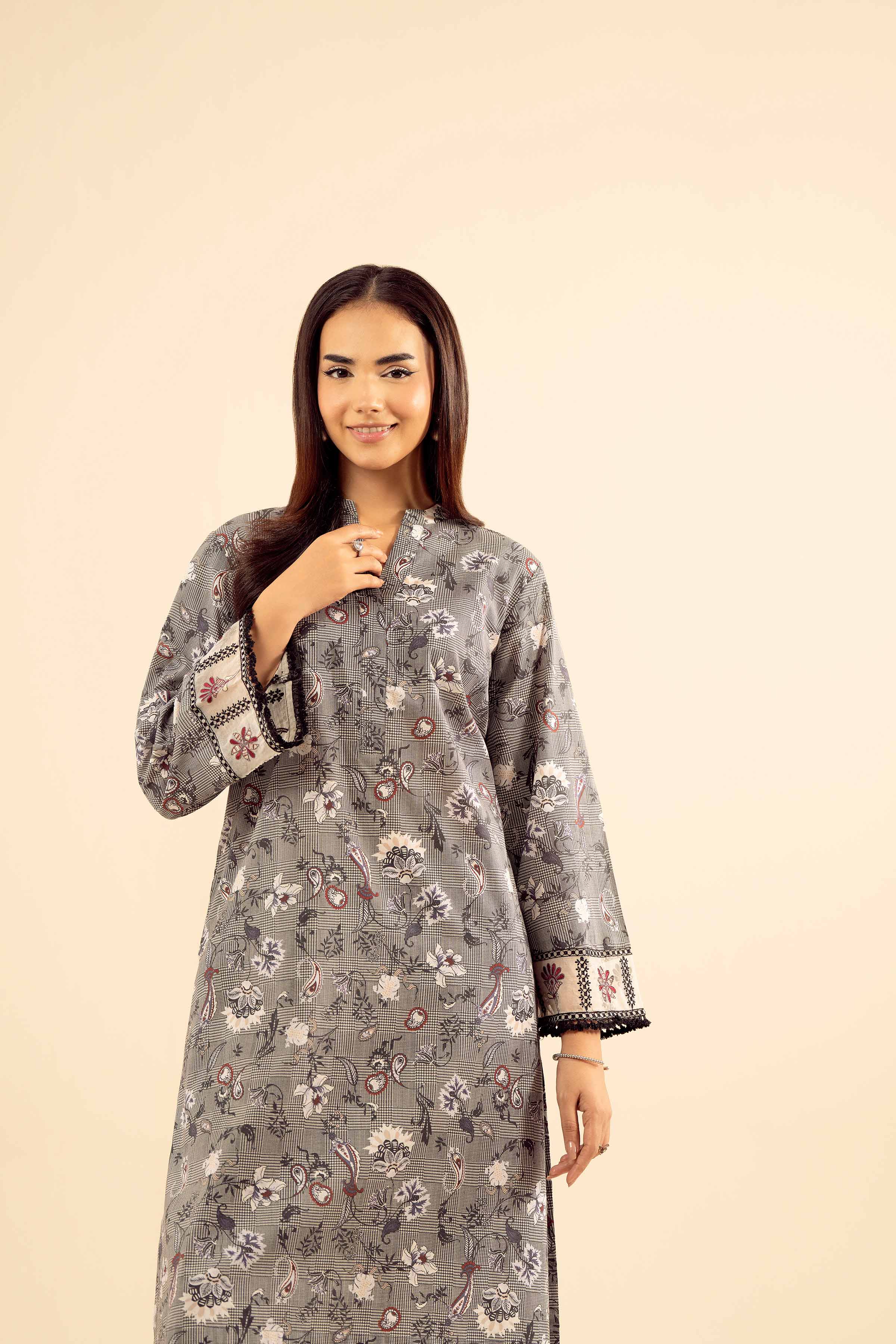 NISHATUAE - Grey Embroidered Cambric 2-piece Ready to wear Dress