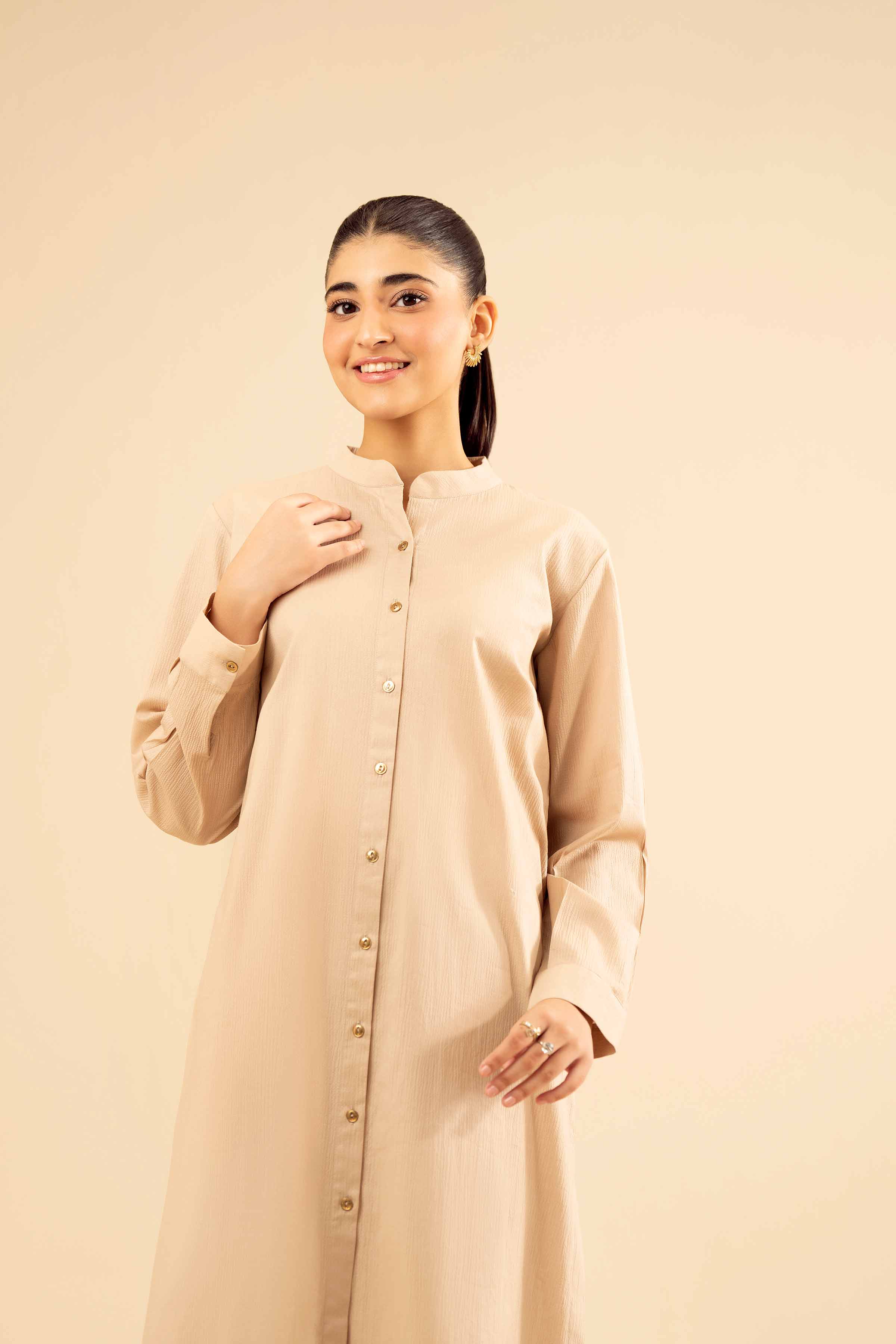 NISHATUAE - Beige Solids Crush 2-piece Ready to wear Dress