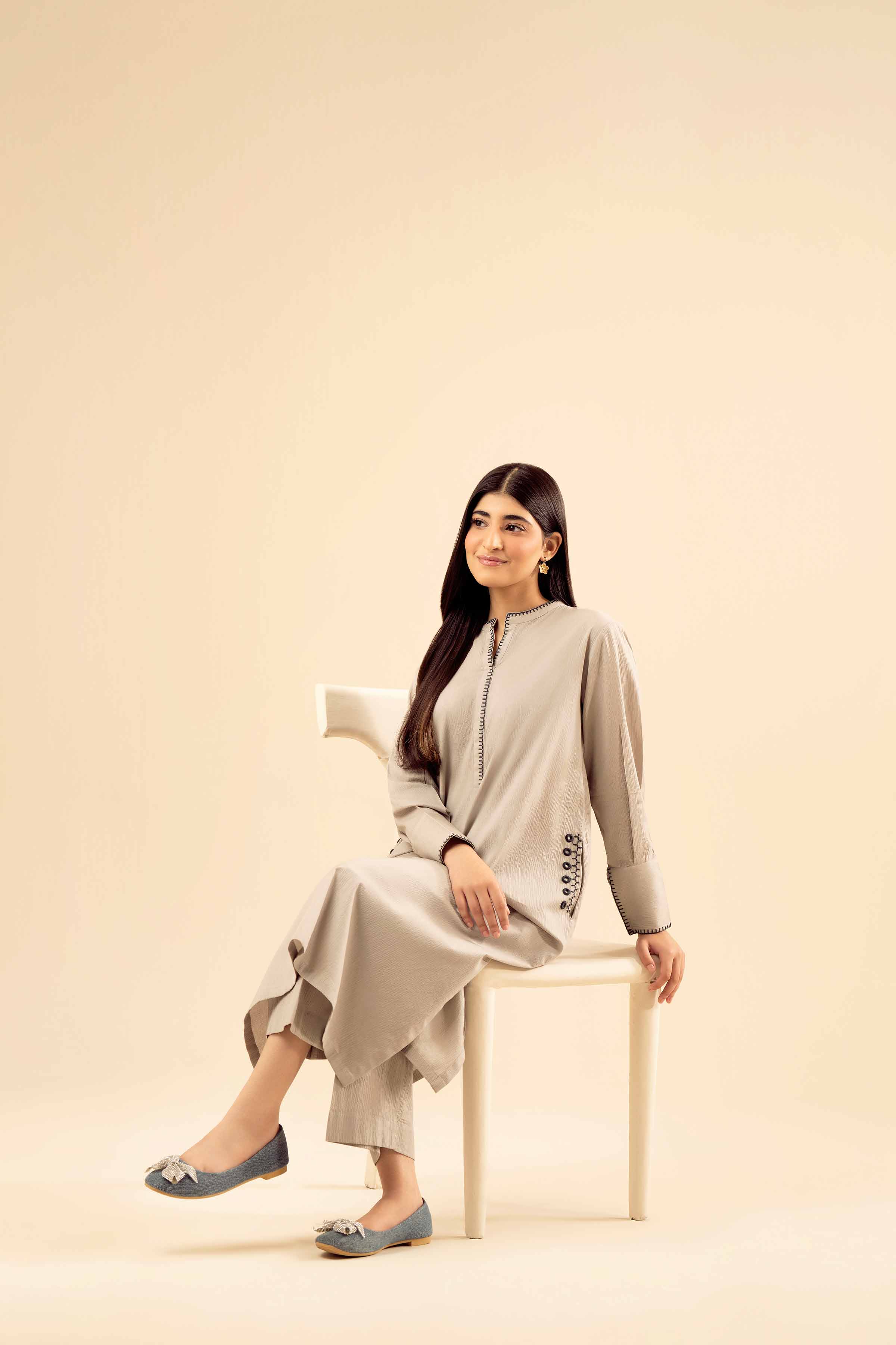 NISHATUAE - Grey Solids Crush 2-piece Ready to wear Dress