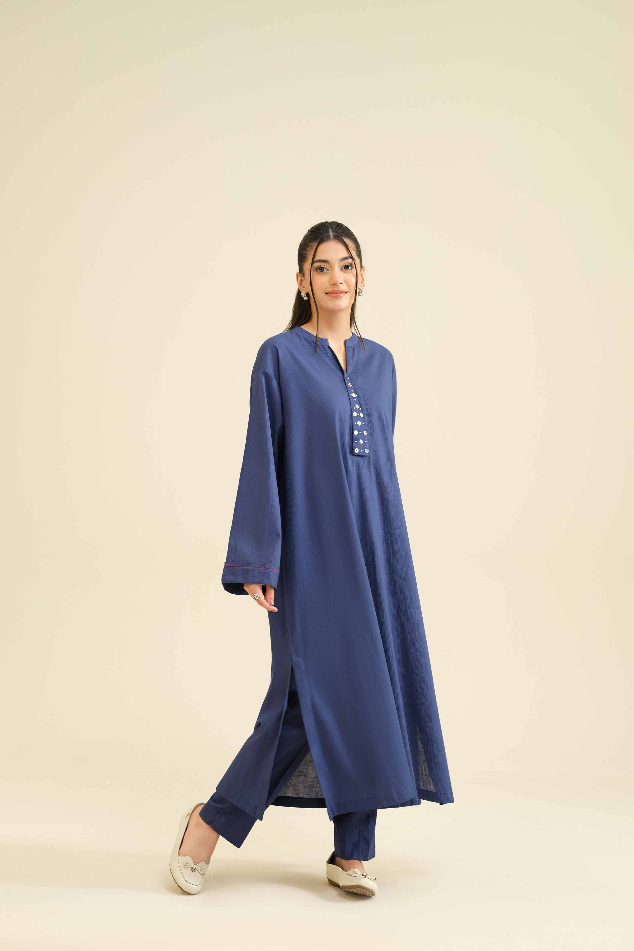 NISHATUAE - Blue Solids Crush 2-piece Ready to wear Dress