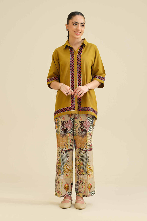 NISHATUAE - Mustard Embroidered Tropical 2-piece Ready to wear Dress
