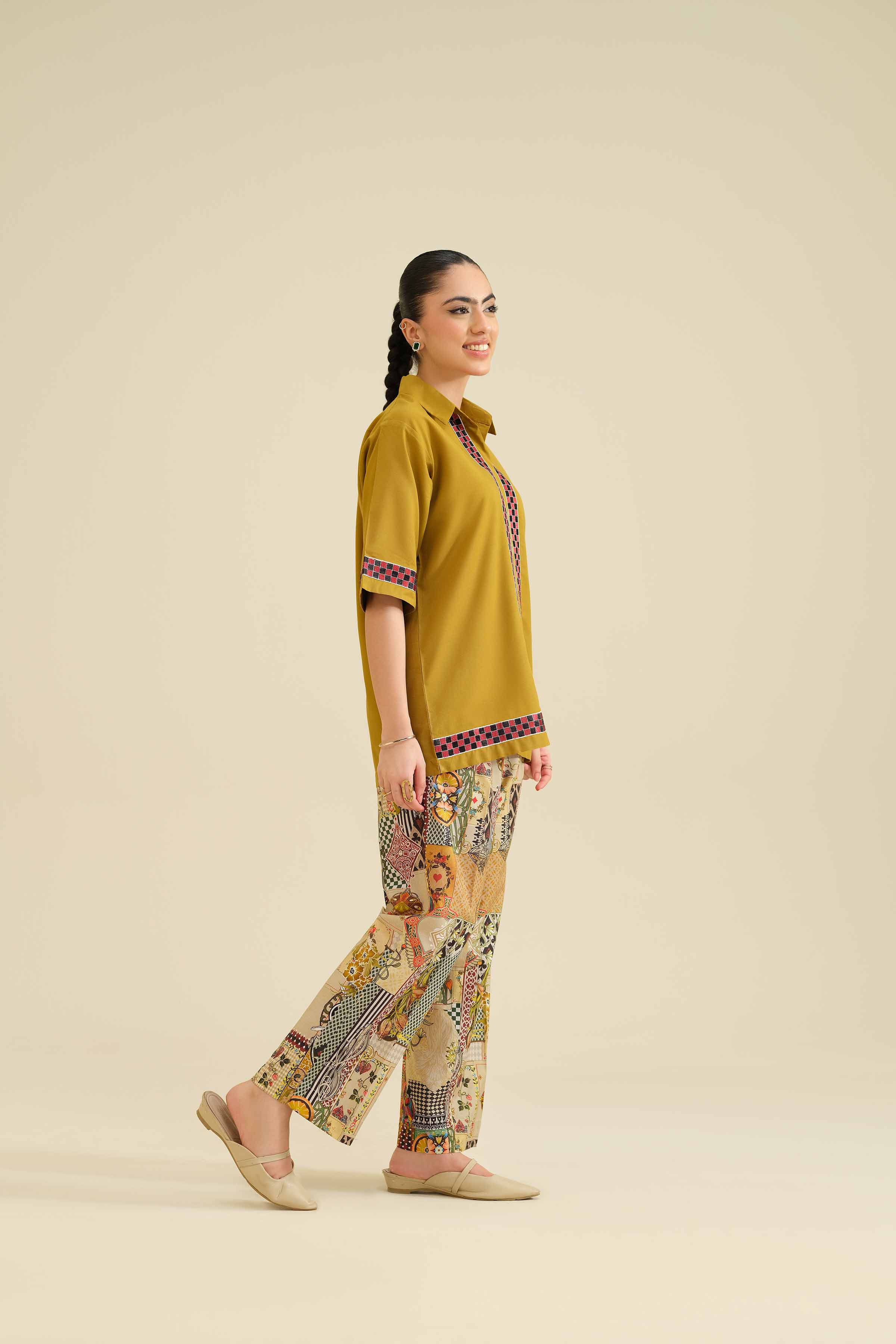 NISHATUAE - Mustard Embroidered Tropical 2-piece Ready to wear Dress