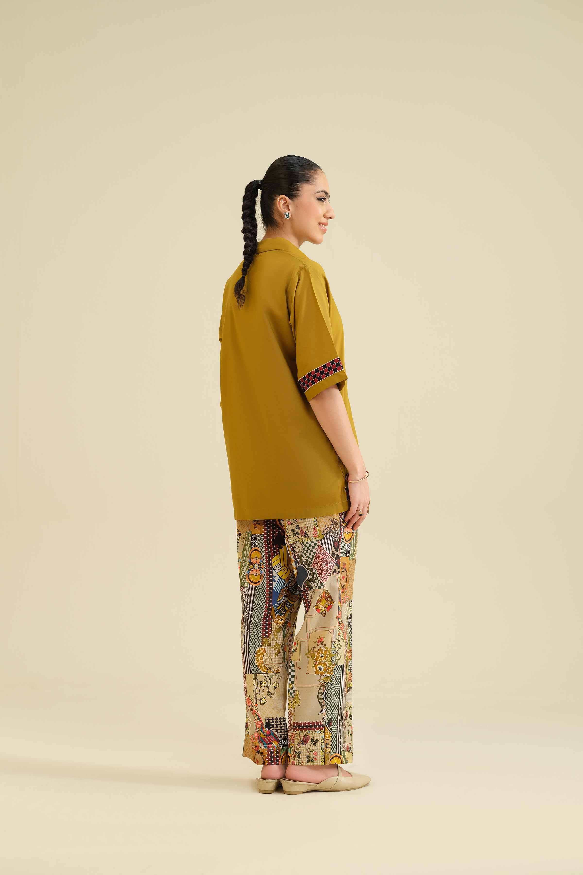 NISHATUAE - Mustard Embroidered Tropical 2-piece Ready to wear Dress