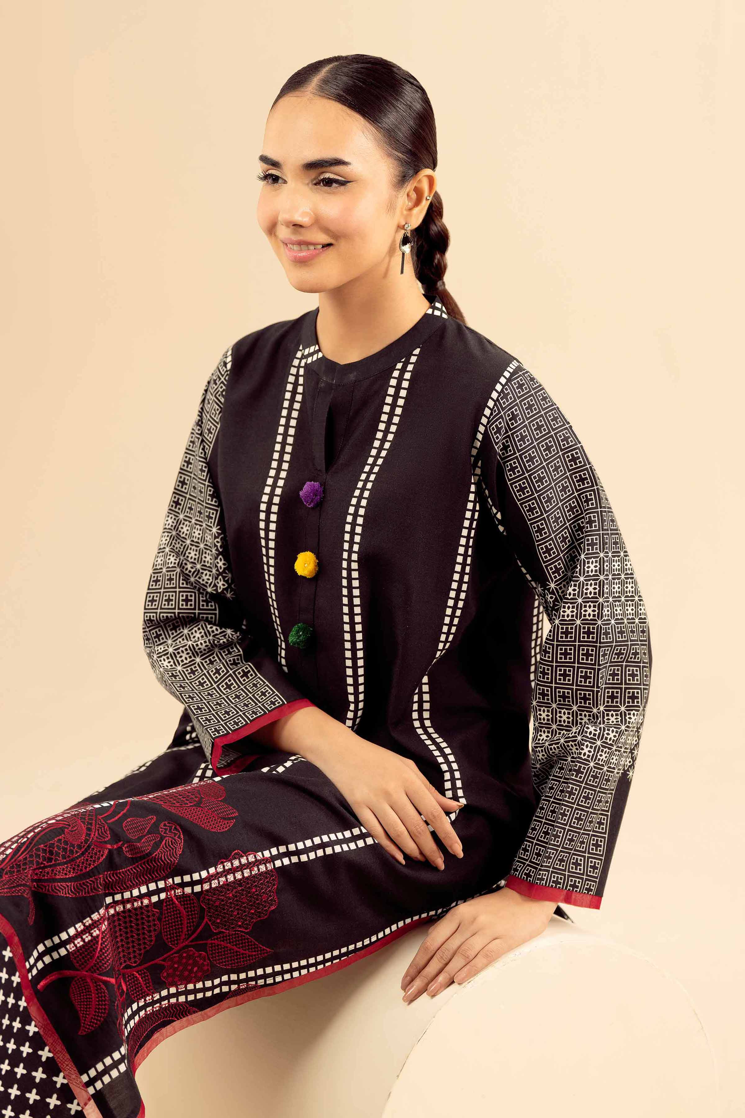 NISHATUAE - Black Embroidered Tropical 2-piece Ready to wear Dress