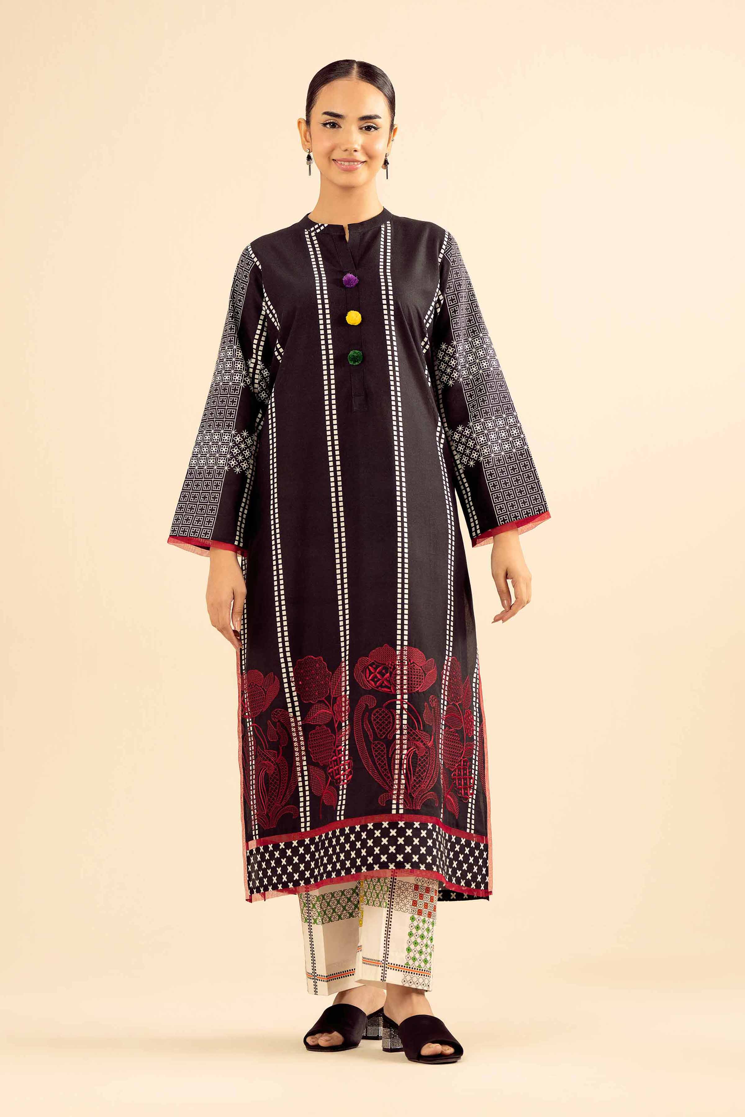 NISHATUAE - Black Embroidered Tropical 2-piece Ready to wear Dress