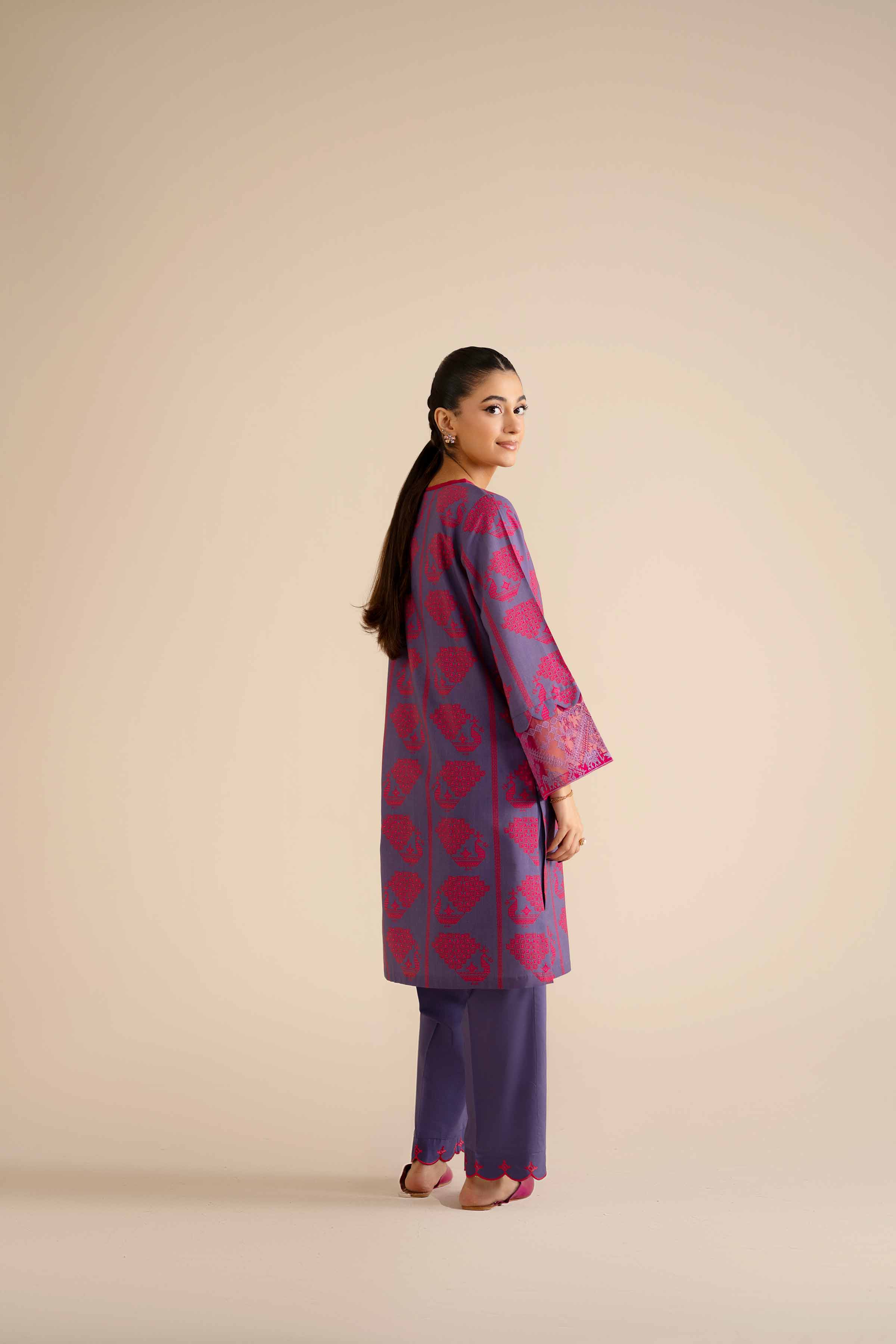 NISHATUAE - Purple Embroidered Tropical 2-piece Ready to wear Dress