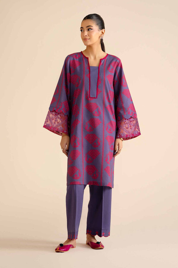 NISHATUAE - Purple Embroidered Tropical 2-piece Ready to wear Dress
