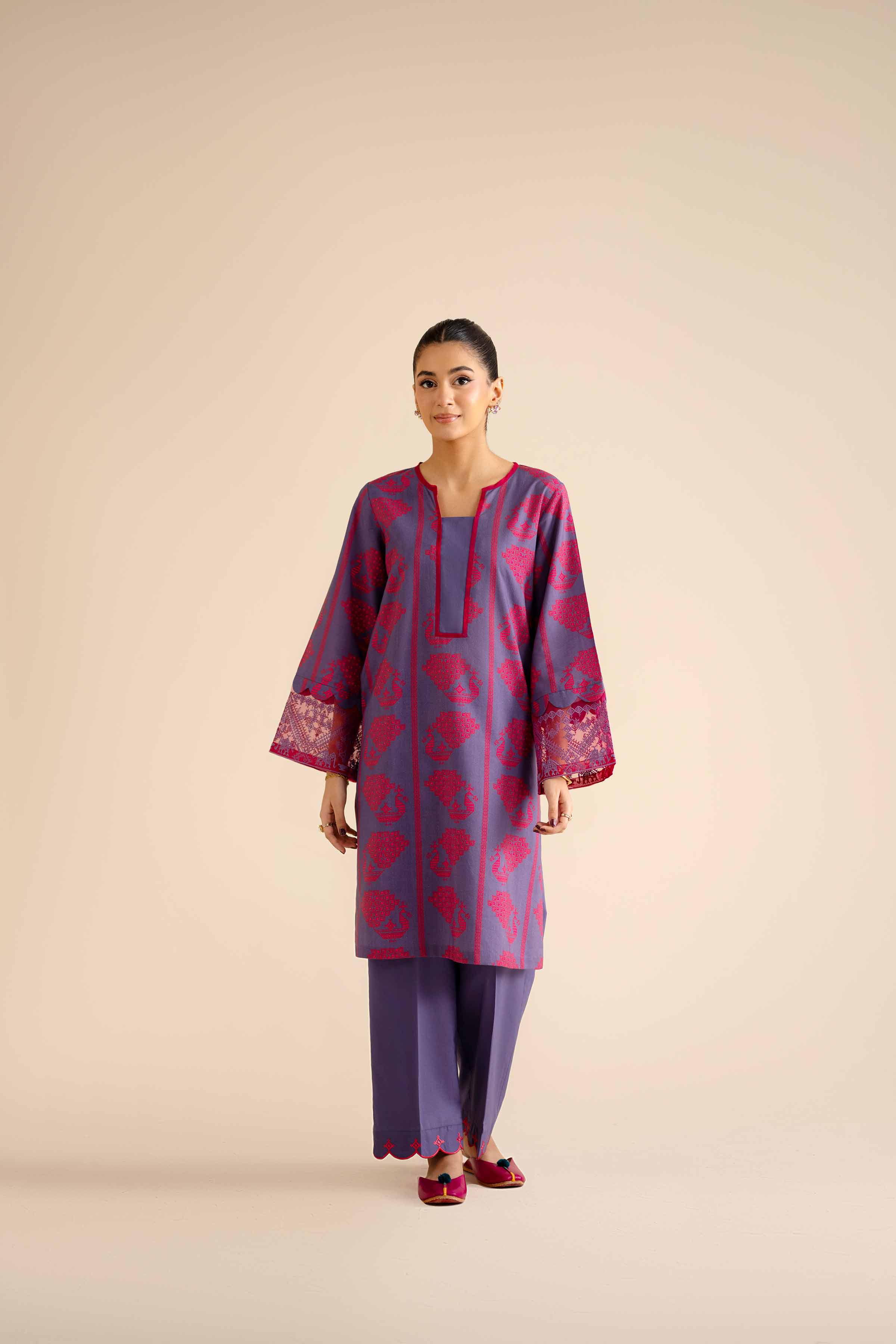 NISHATUAE - Purple Embroidered Tropical 2-piece Ready to wear Dress