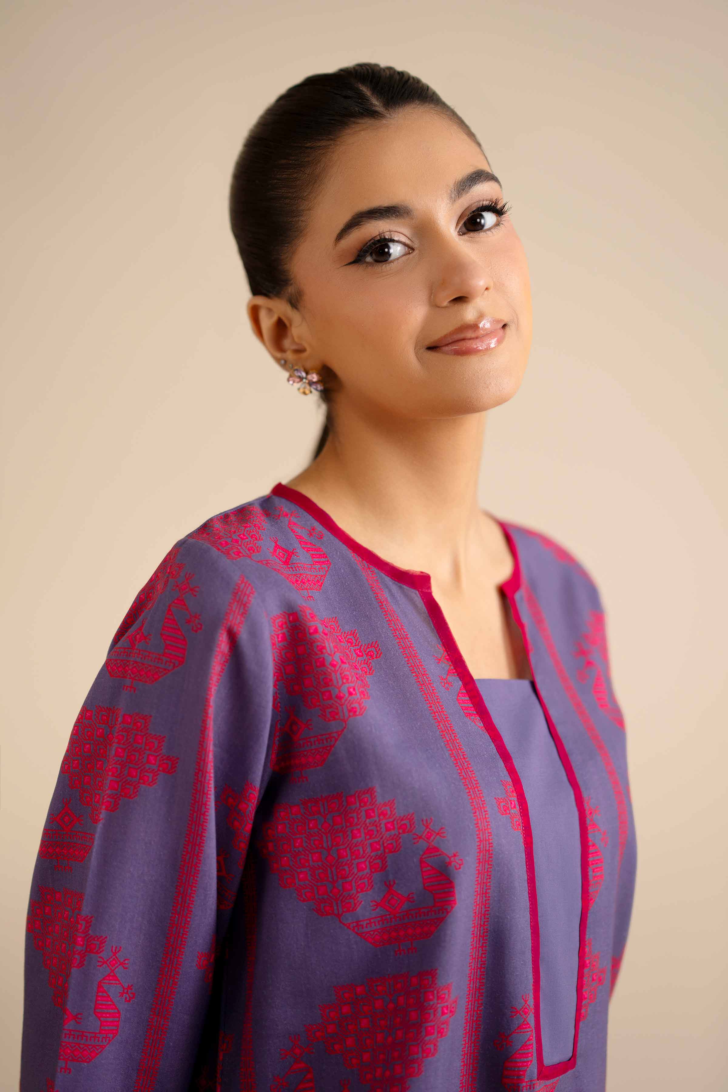 NISHATUAE - Purple Embroidered Tropical 2-piece Ready to wear Dress