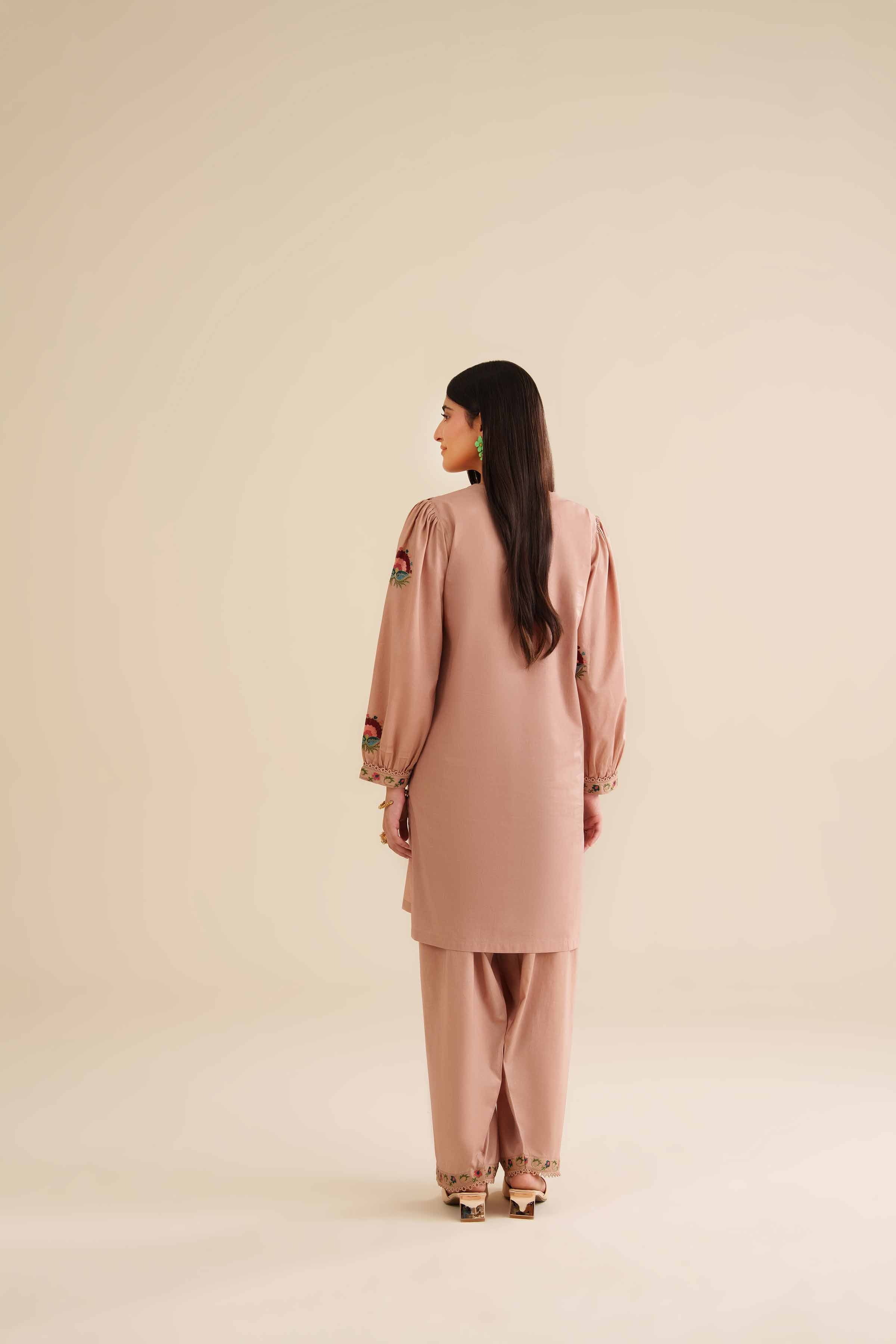 NISHATUAE - Beige Embroidered Tropical 2-piece Ready to wear Dress