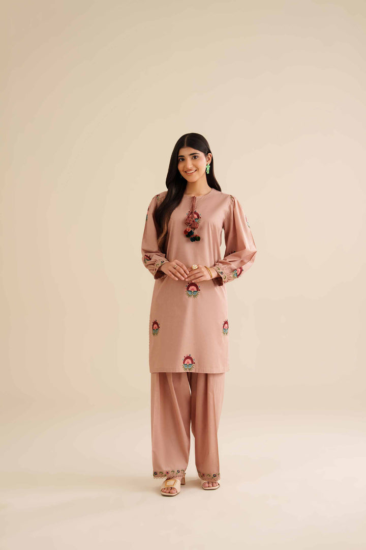 NISHATUAE - Beige Embroidered Tropical 2-piece Ready to wear Dress