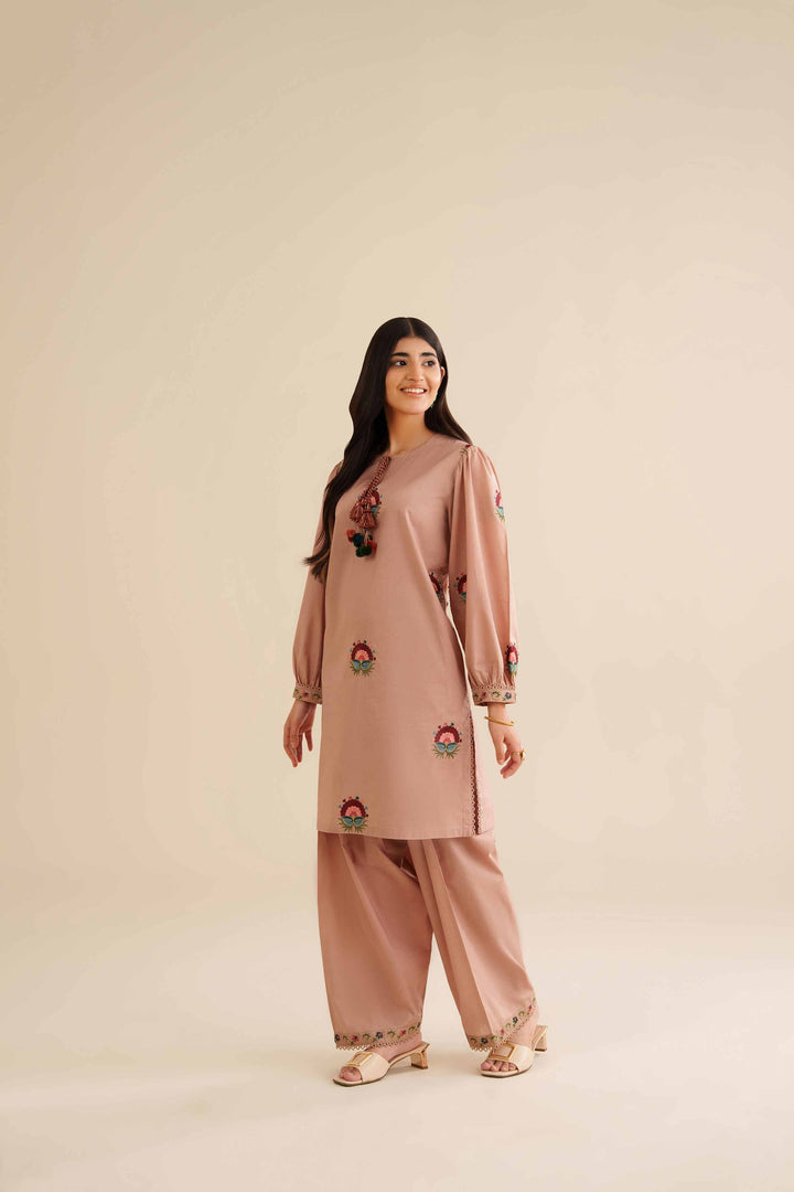 NISHATUAE - Beige Embroidered Tropical 2-piece Ready to wear Dress
