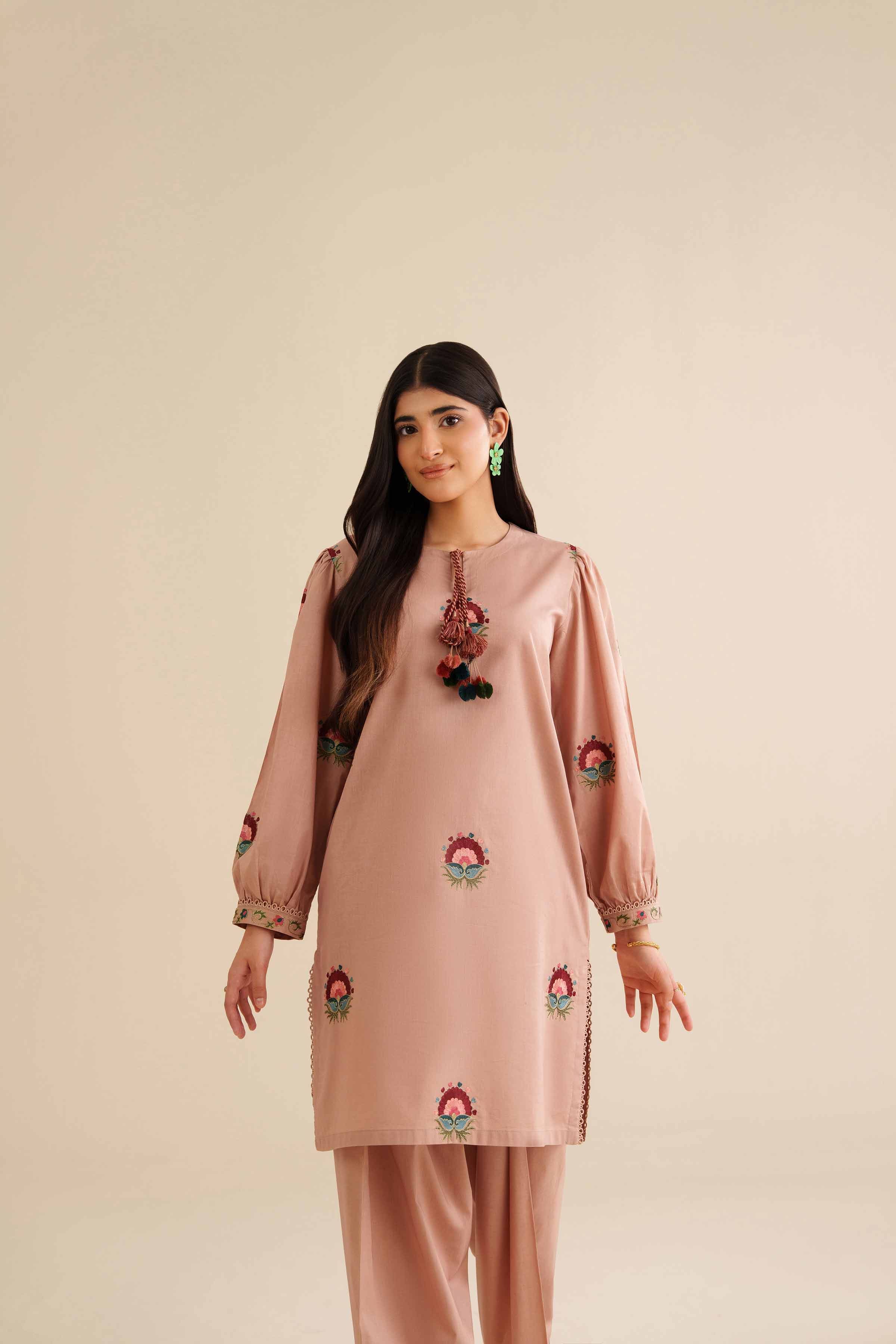NISHATUAE - Beige Embroidered Tropical 2-piece Ready to wear Dress