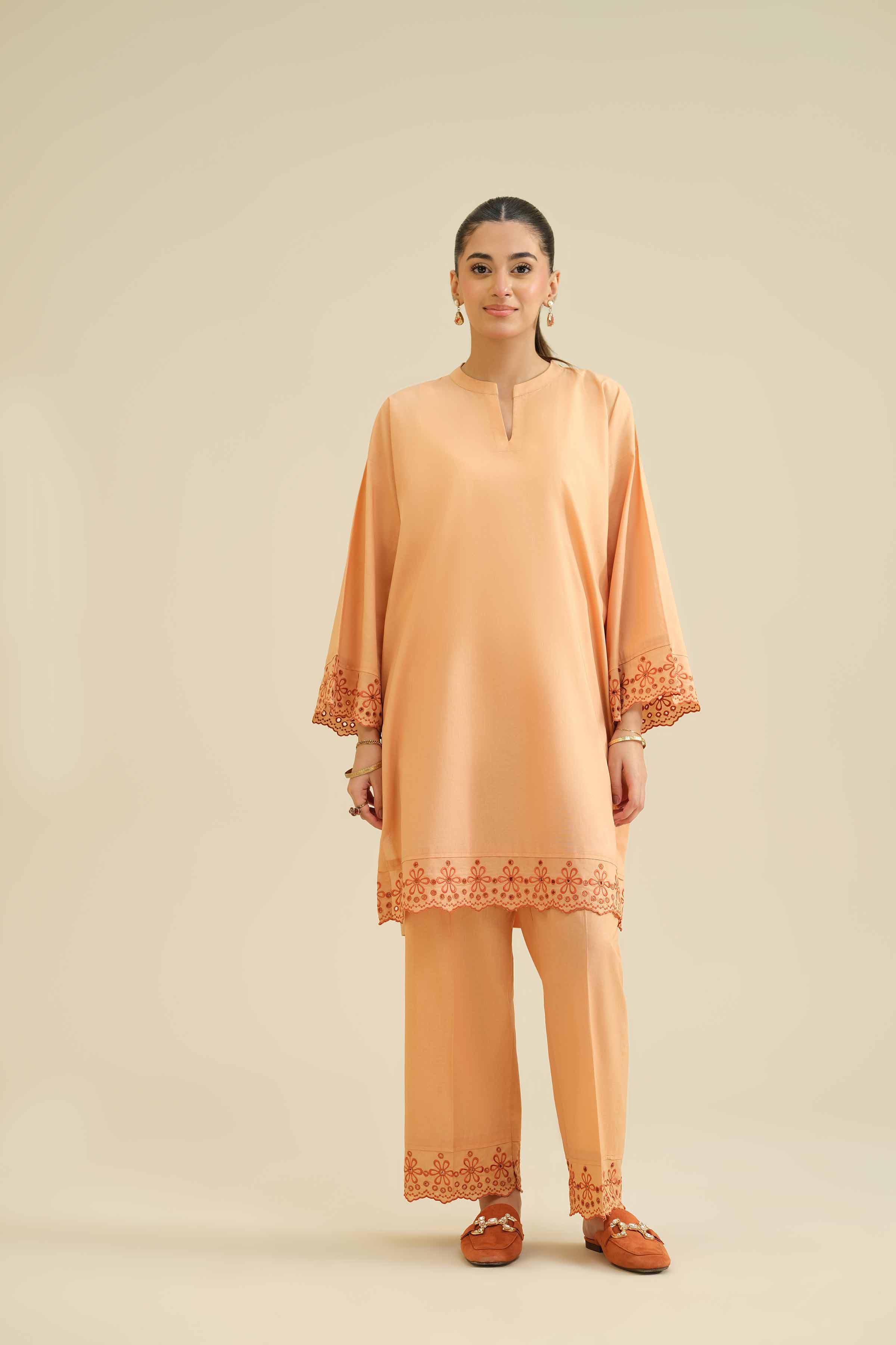 NISHATUAE - Orange Embroidered Tropical 2-piece Ready to wear Dress