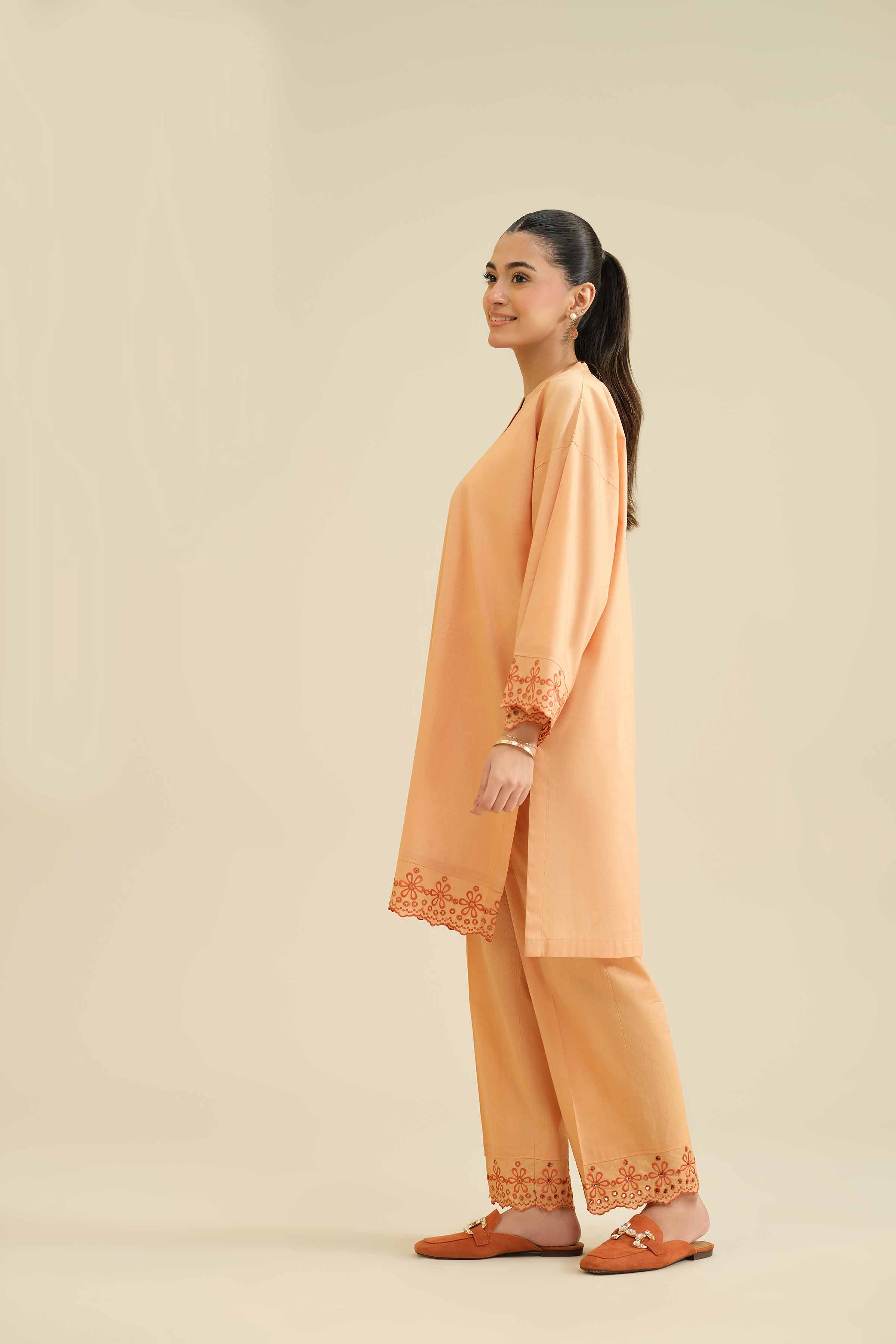 NISHATUAE - Orange Embroidered Tropical 2-piece Ready to wear Dress