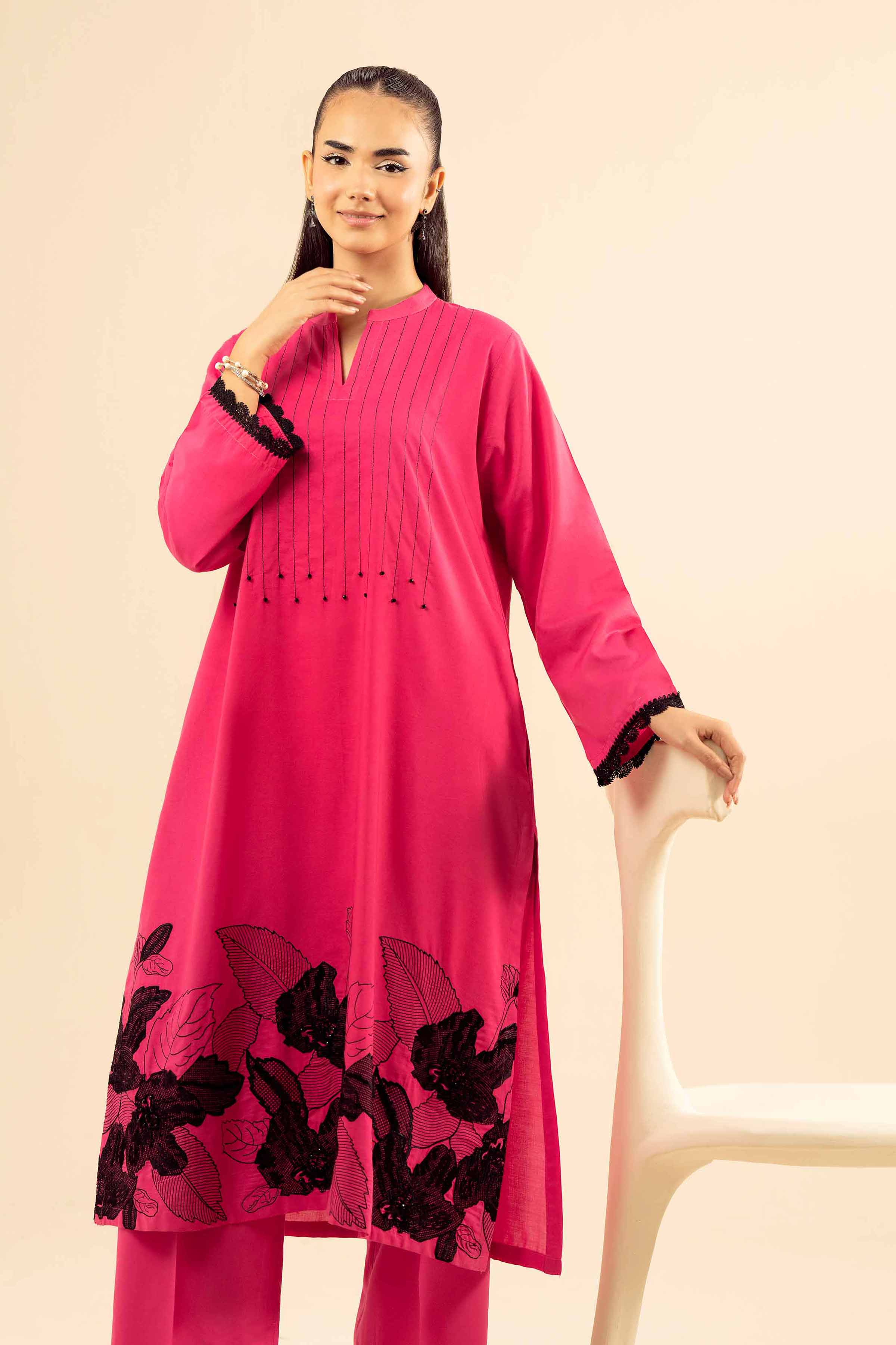 NISHATUAE - Pink Embroidered Tropical 2-piece Ready to wear Dress
