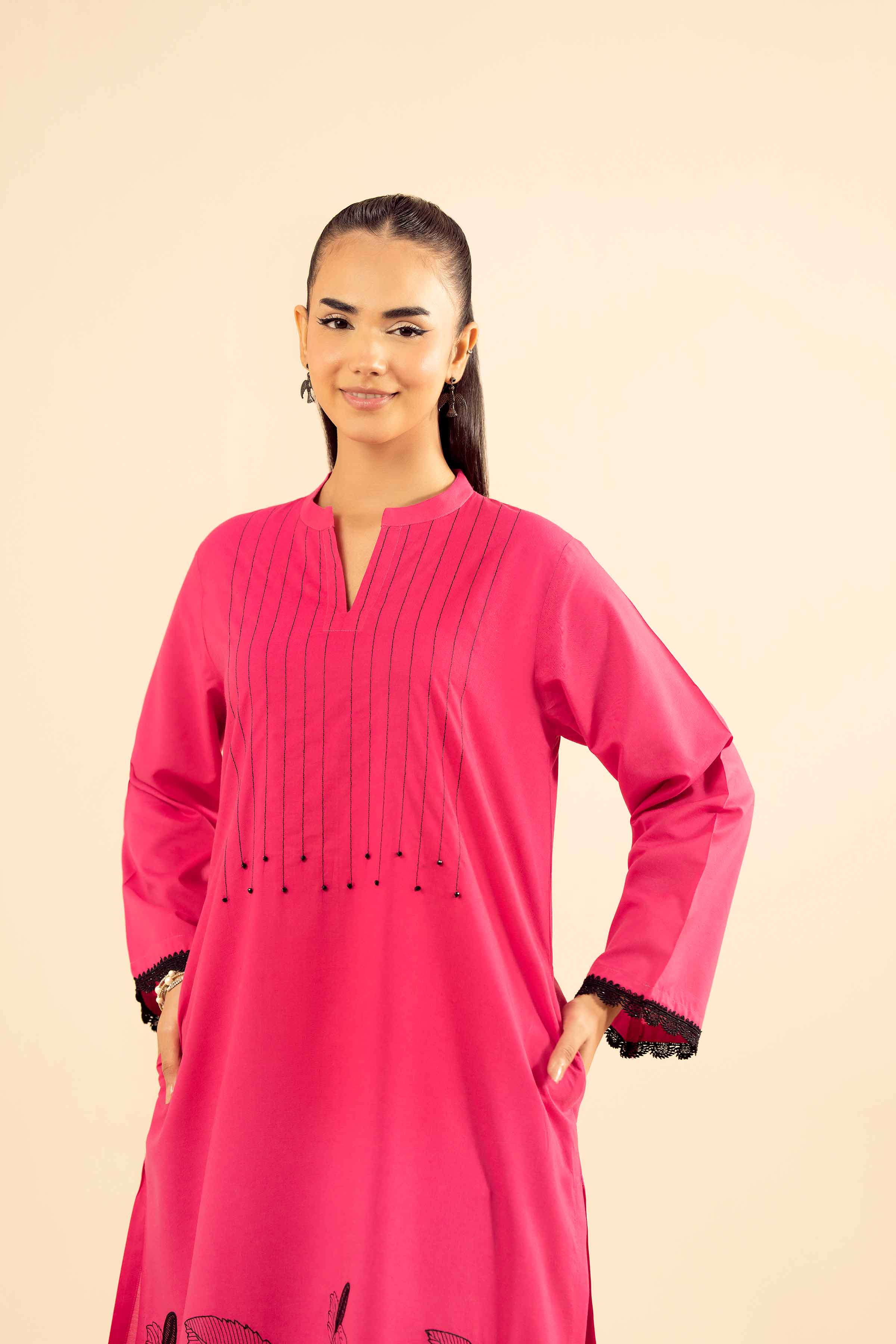 NISHATUAE - Pink Embroidered Tropical 2-piece Ready to wear Dress