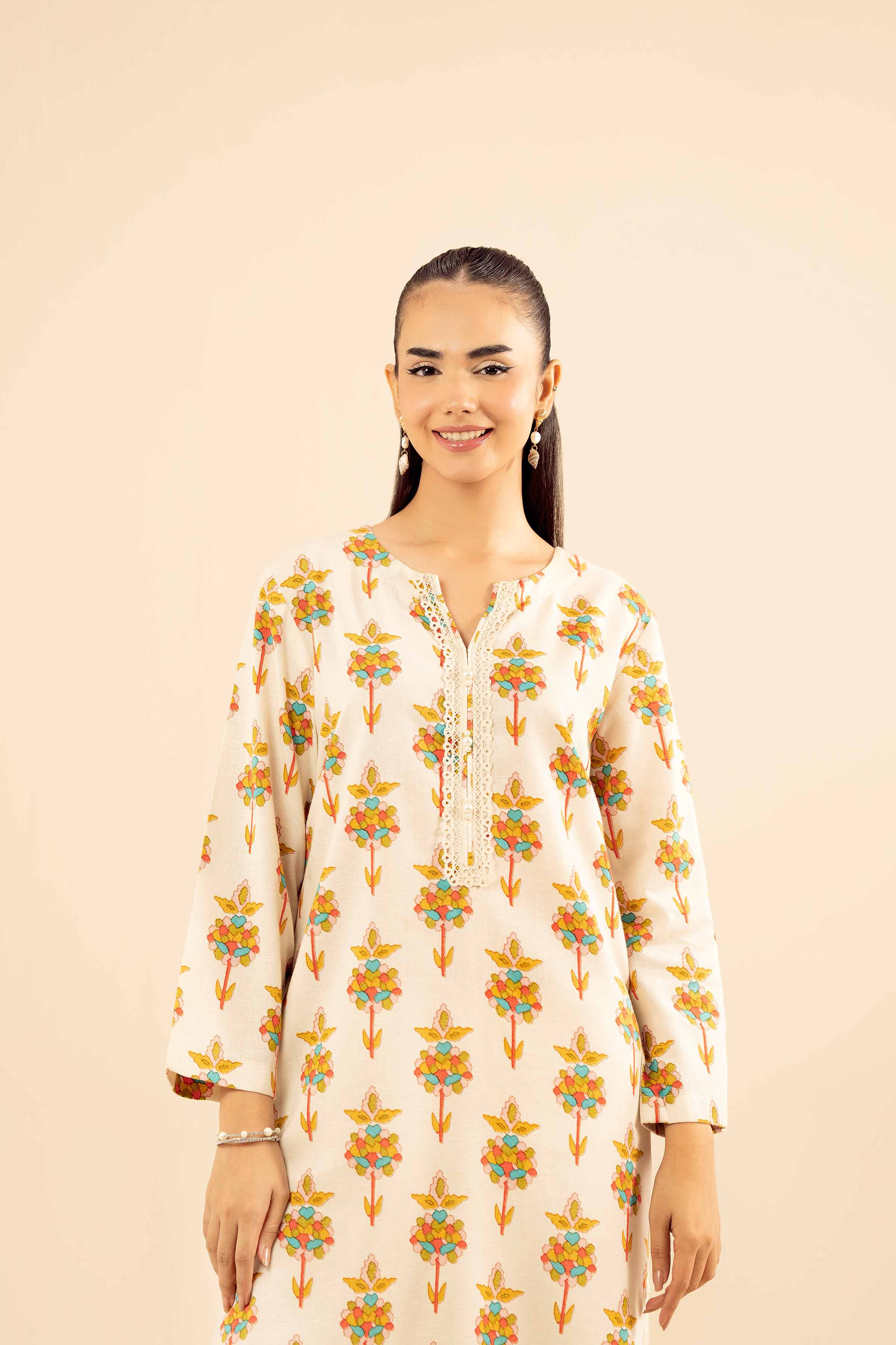 NISHATUAE - Off White Embroidered Karandi 2-piece Ready to wear Dress