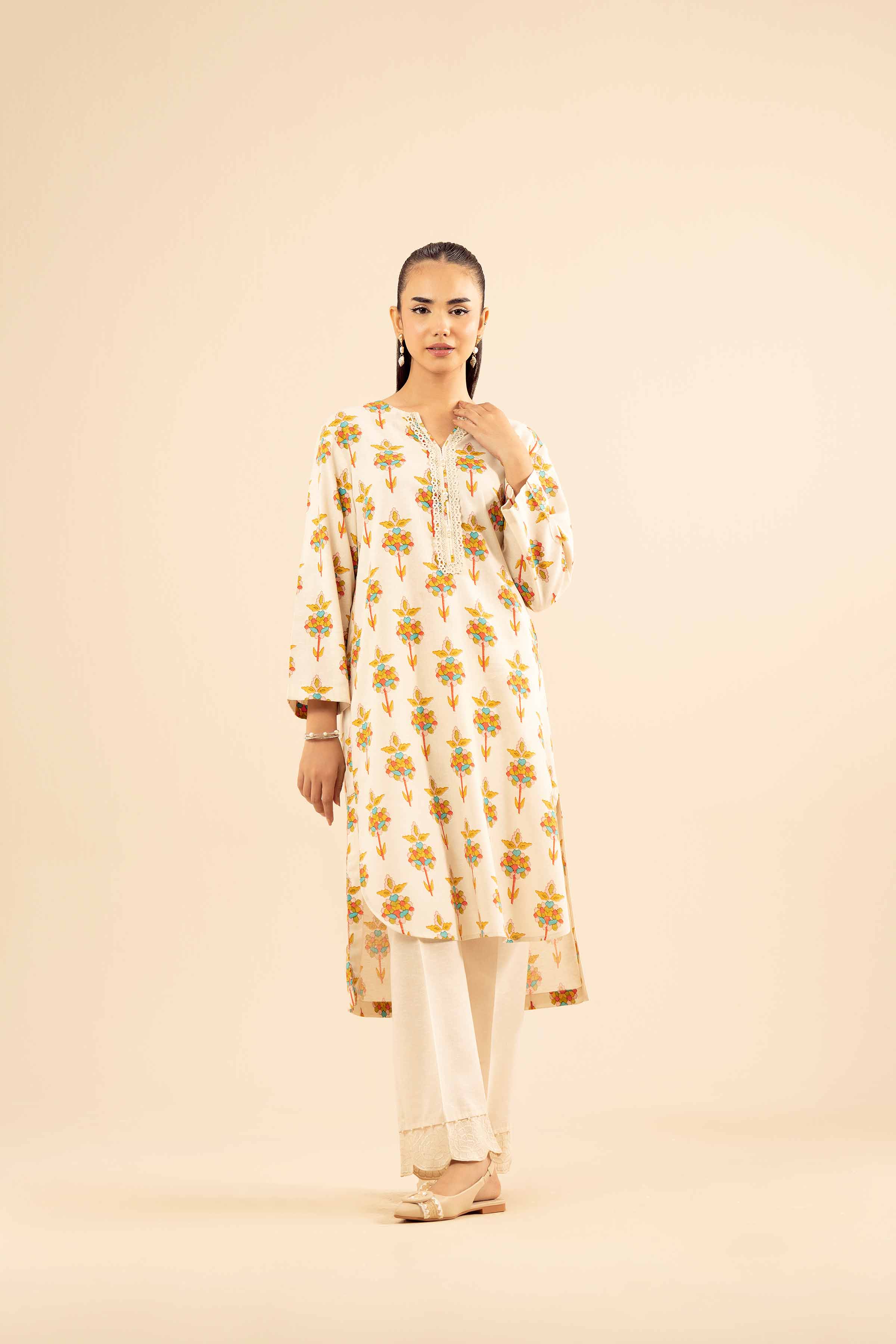 NISHATUAE - Off White Embroidered Karandi 2-piece Ready to wear Dress