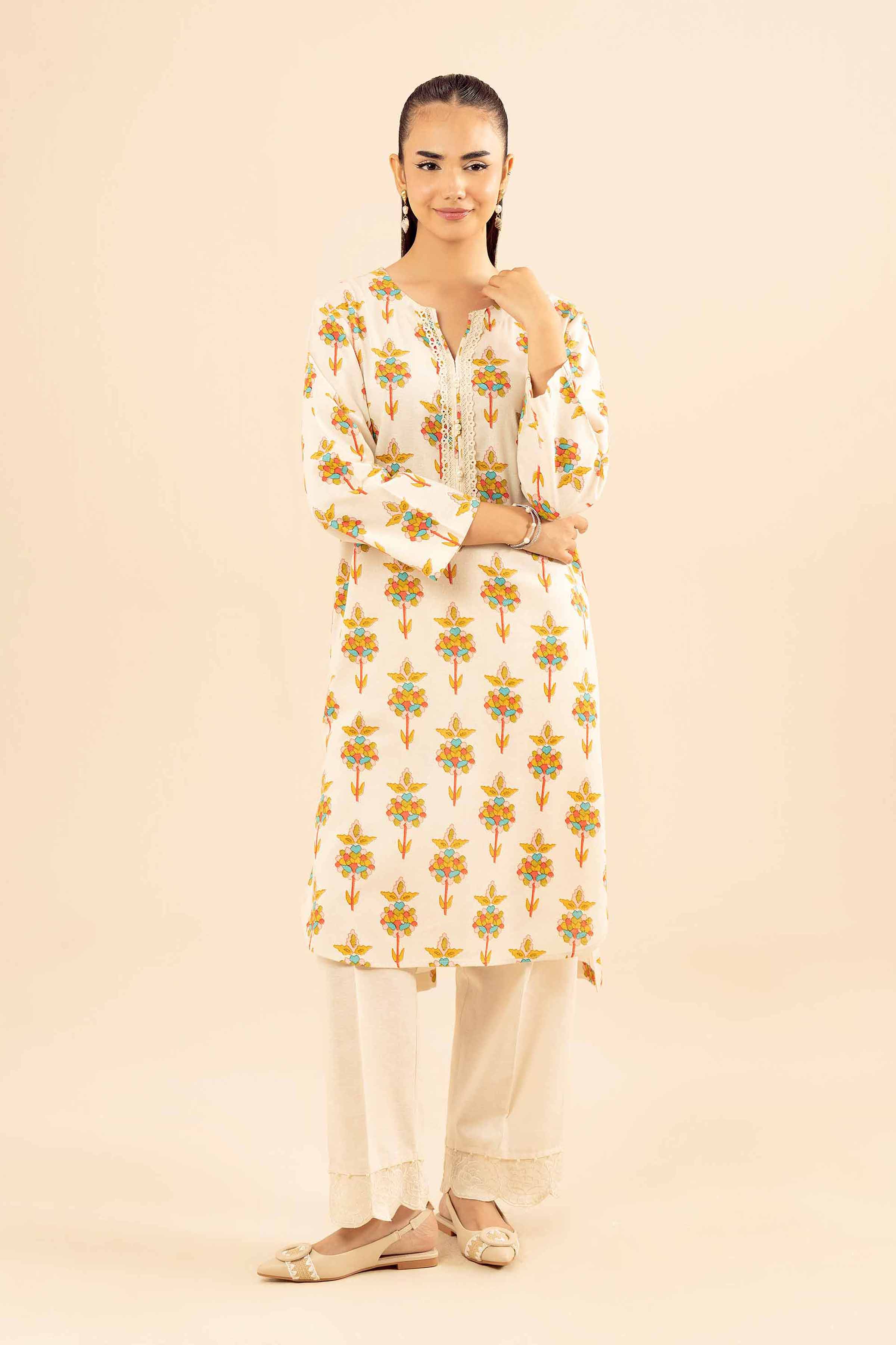 NISHATUAE - Off White Embroidered Karandi 2-piece Ready to wear Dress