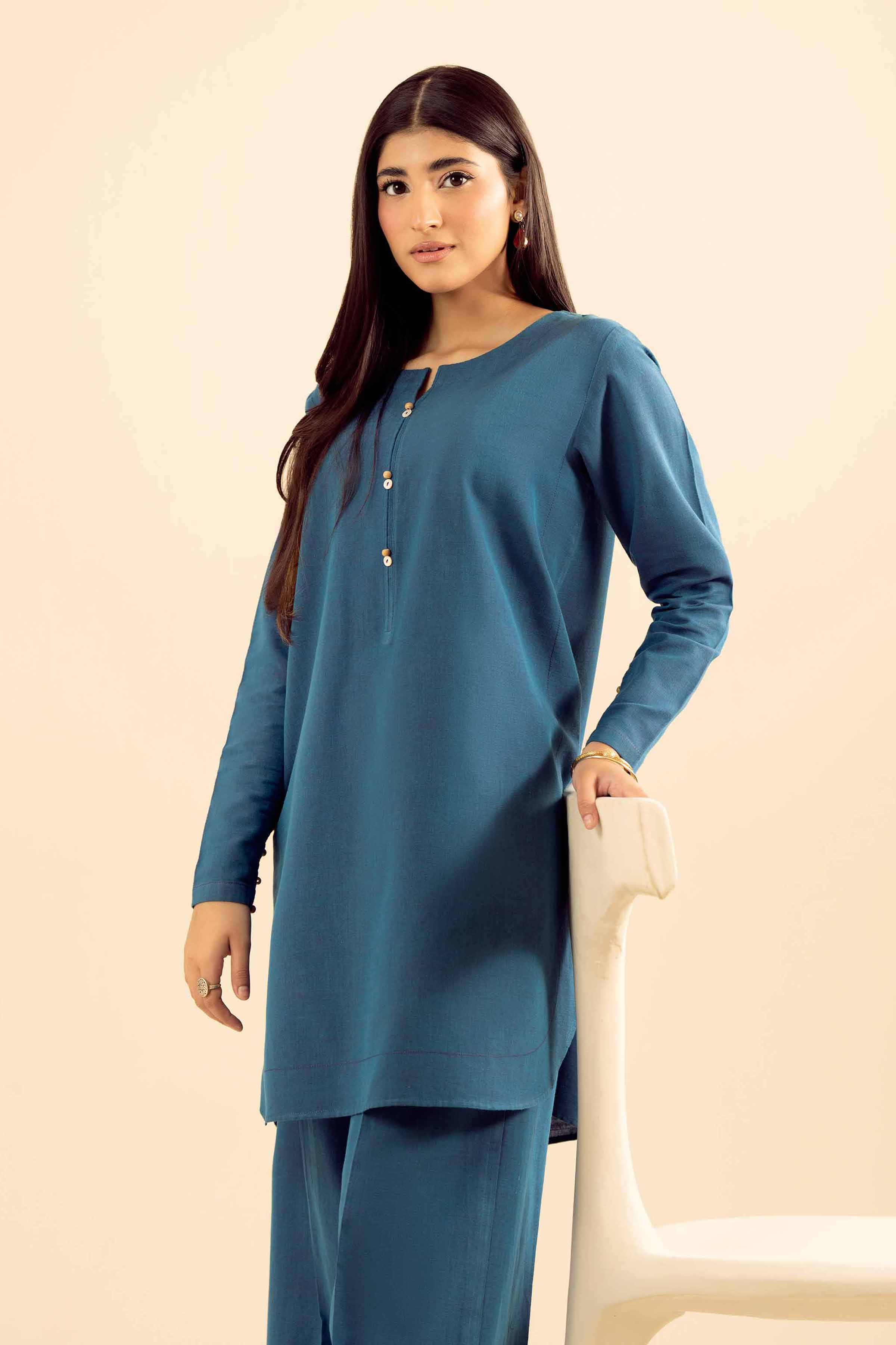 NISHATUAE - Blue Embroidered Tropical 2-piece Ready to wear Dress