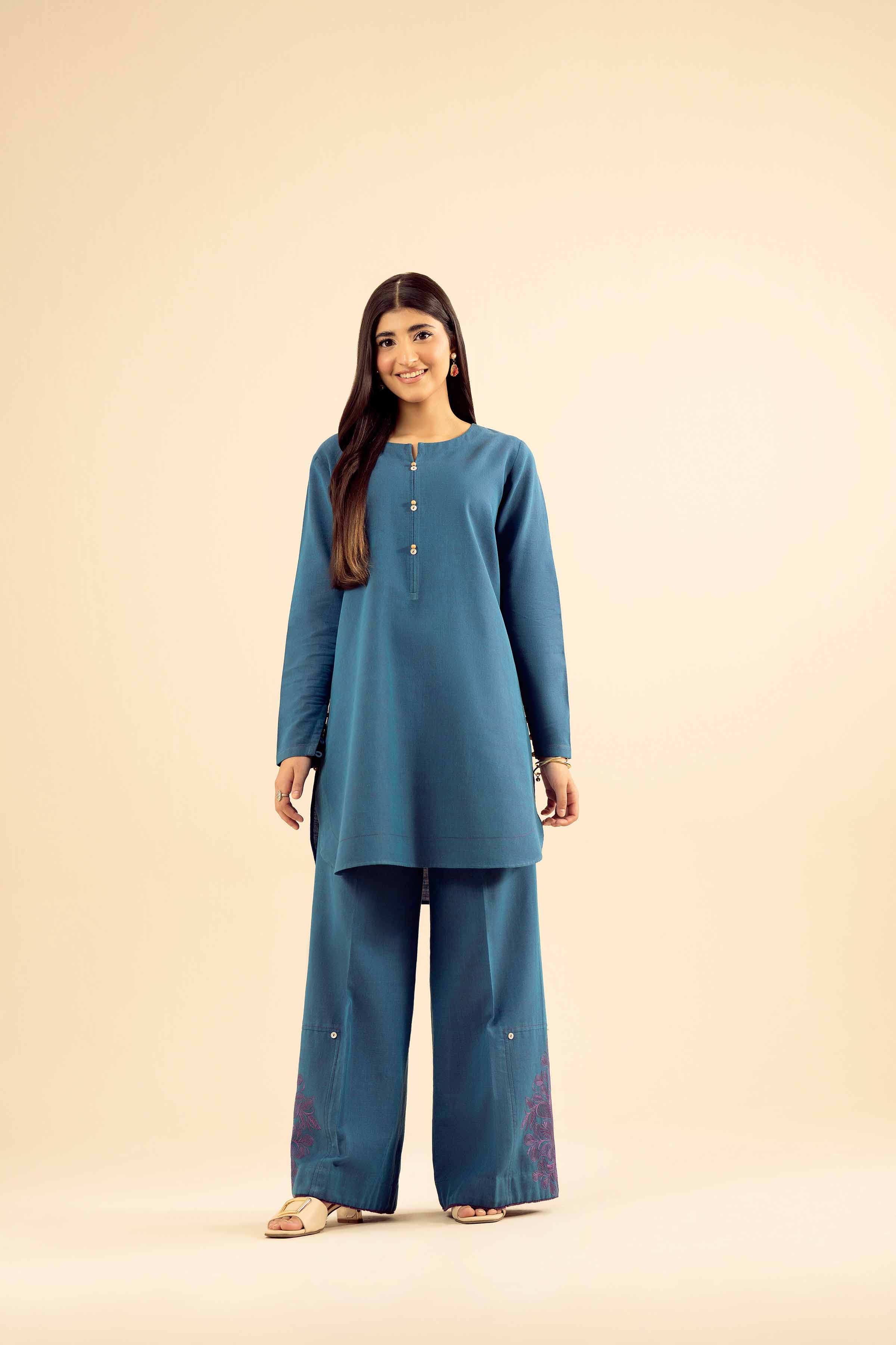 NISHATUAE - Blue Embroidered Tropical 2-piece Ready to wear Dress