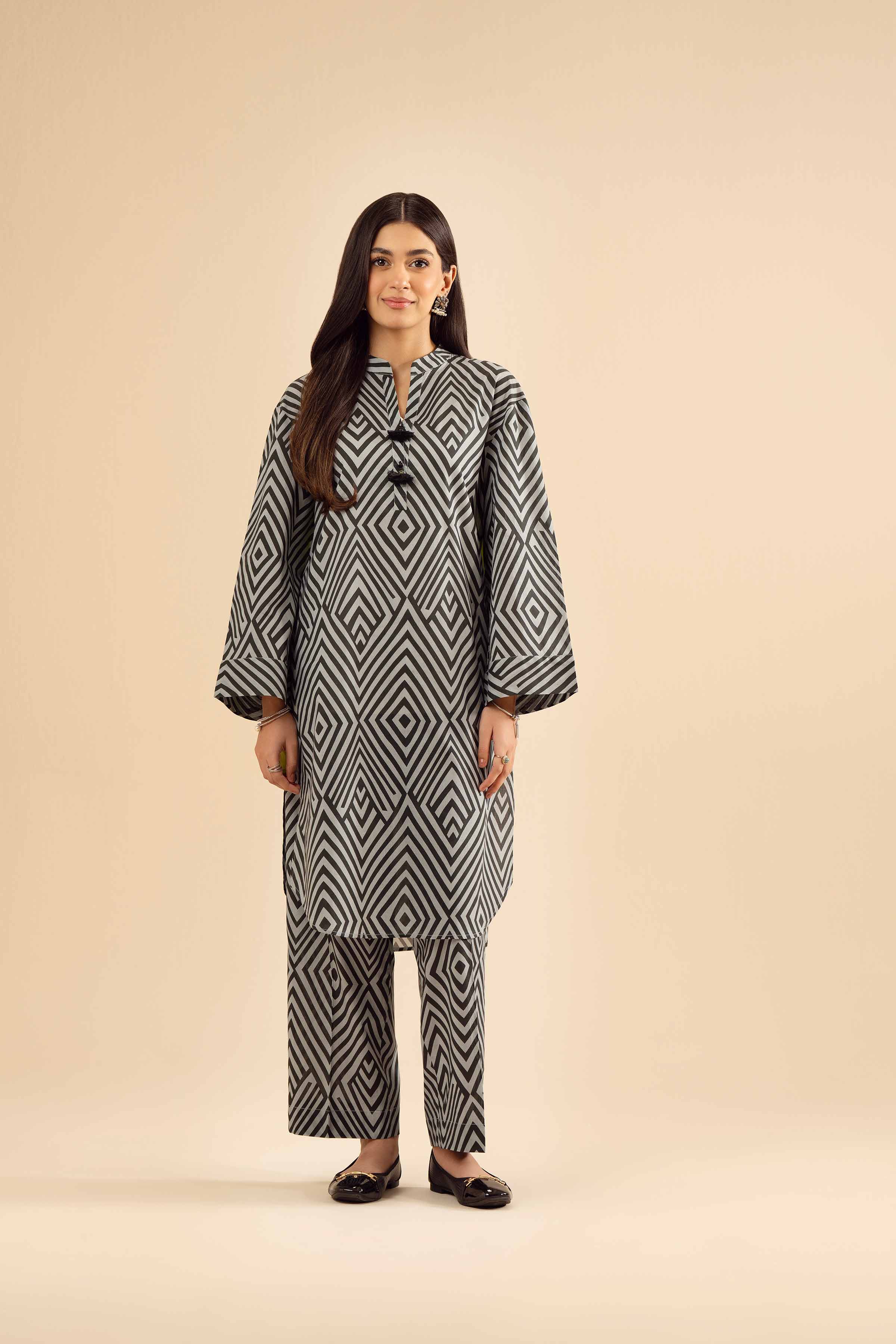 NISHATUAE - Grey Printed Cambric 2-piece Ready to wear Dress