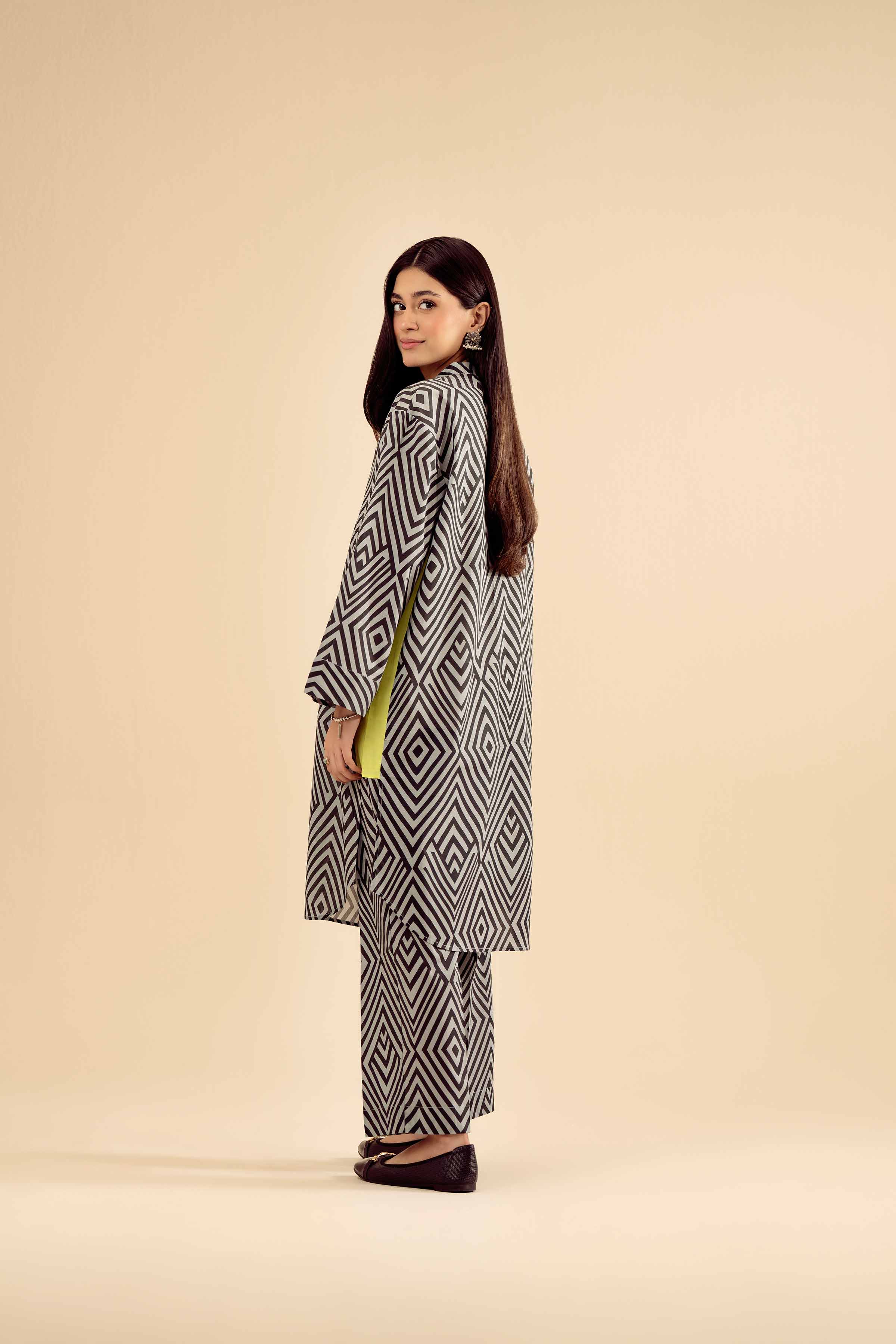 NISHATUAE - Grey Printed Cambric 2-piece Ready to wear Dress