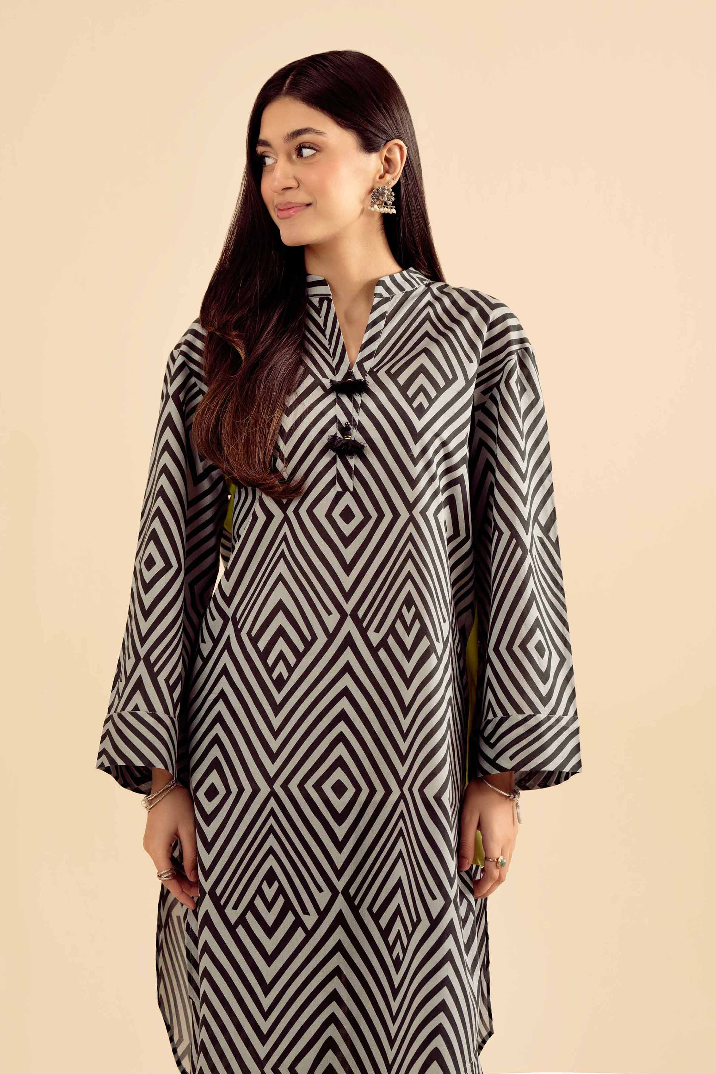 NISHATUAE - Grey Printed Cambric 2-piece Ready to wear Dress