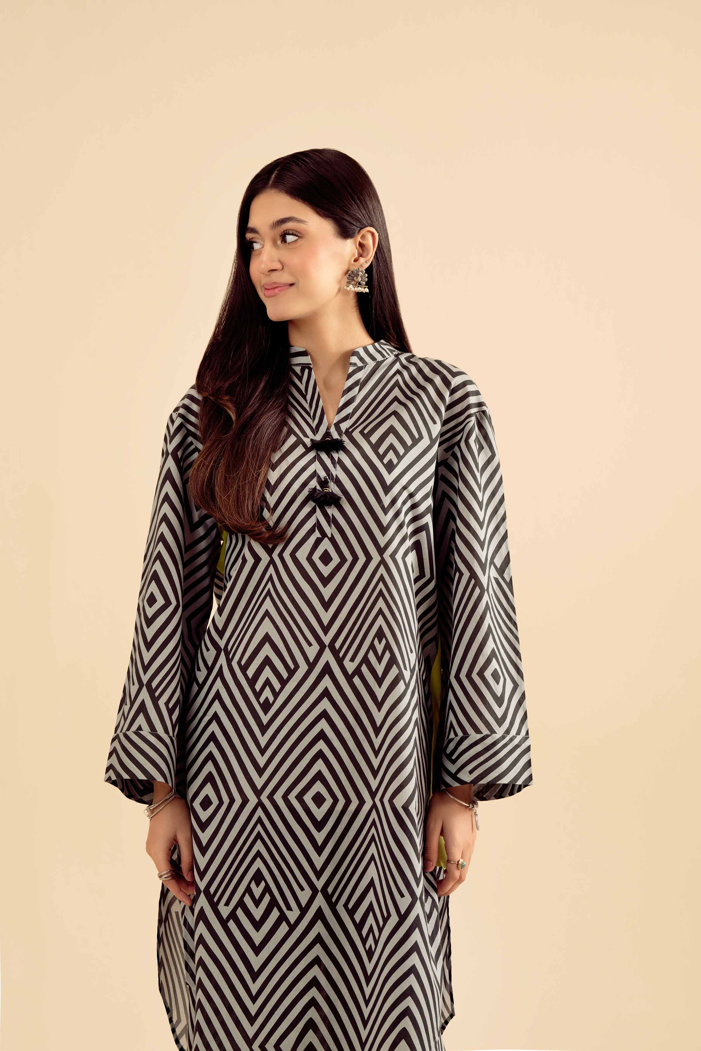 NISHATUAE - Grey Printed Cambric 2-piece Ready to wear Dress