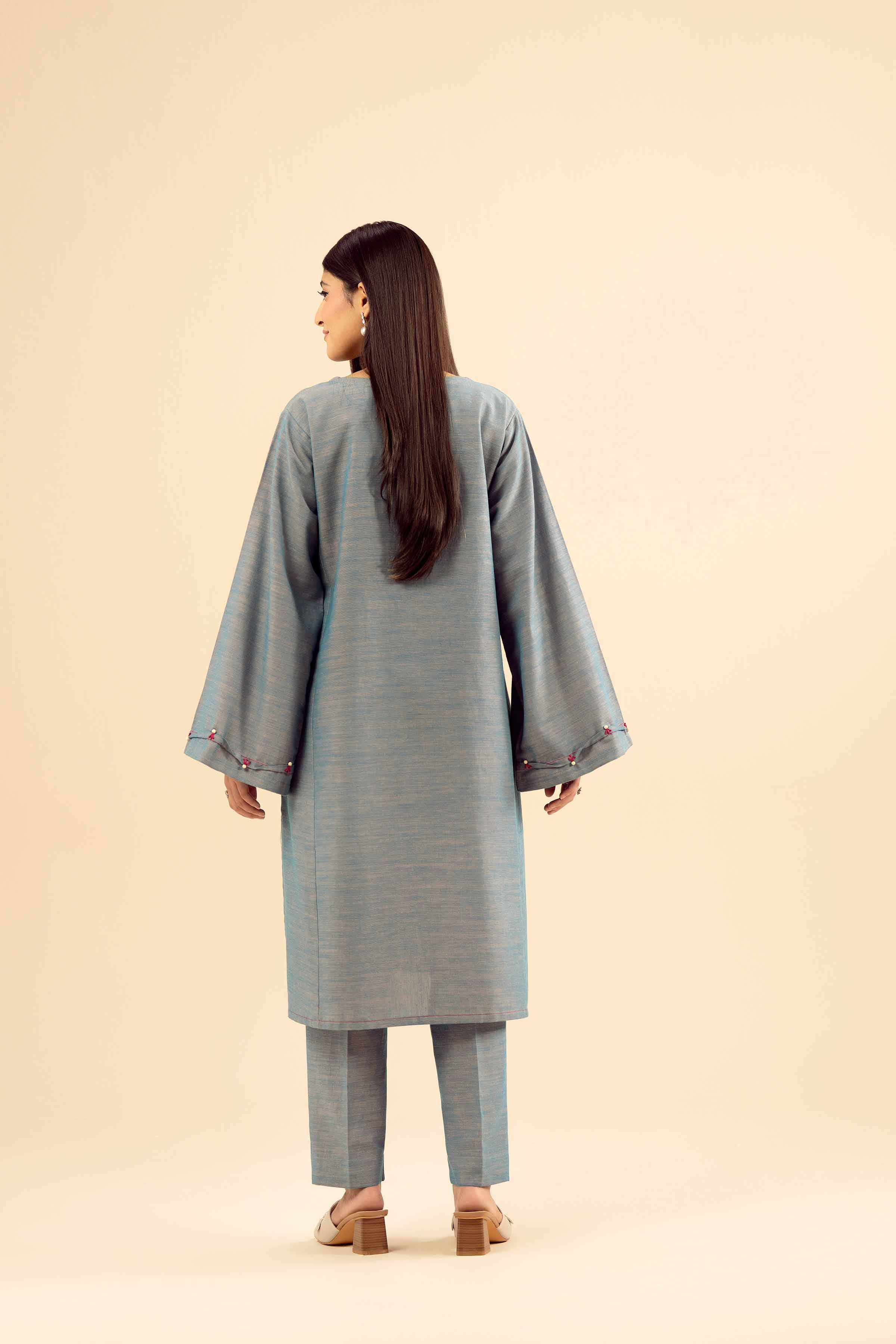 NISHATUAE - Blue Embroidered Khaddar 2-piece Ready to wear Dress