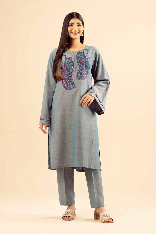 NISHATUAE - Blue Embroidered Khaddar 2-piece Ready to wear Dress
