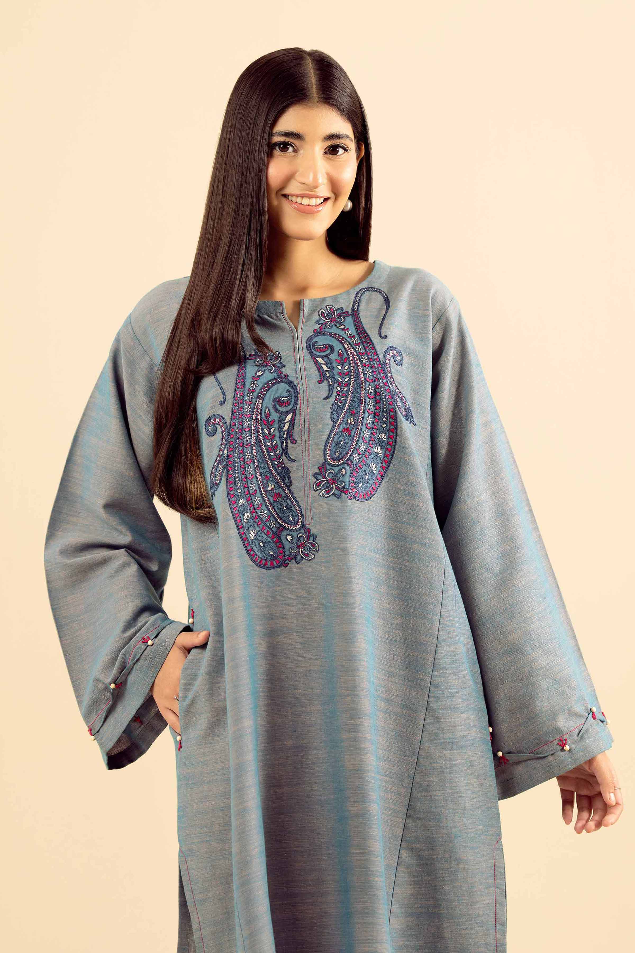 NISHATUAE - Blue Embroidered Khaddar 2-piece Ready to wear Dress
