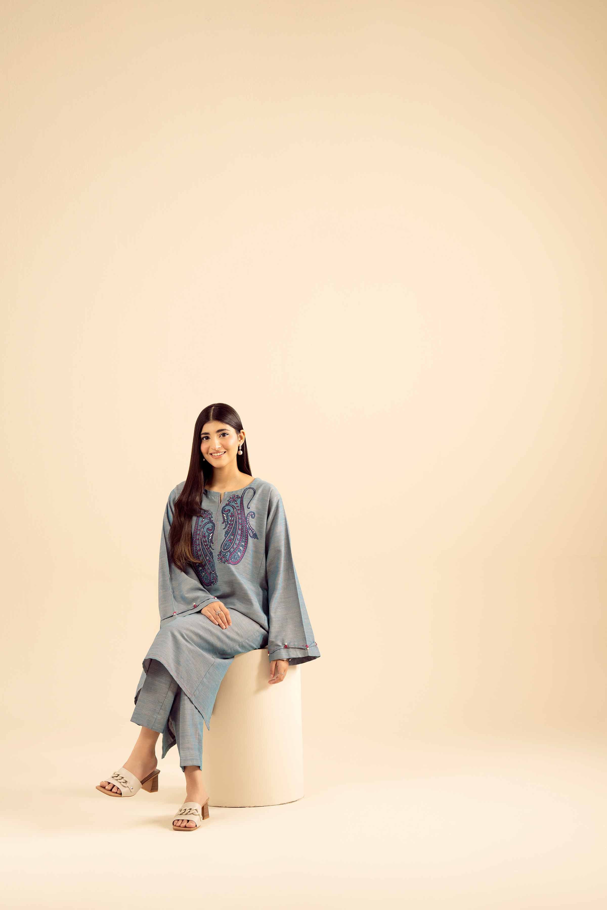 NISHATUAE - Blue Embroidered Khaddar 2-piece Ready to wear Dress