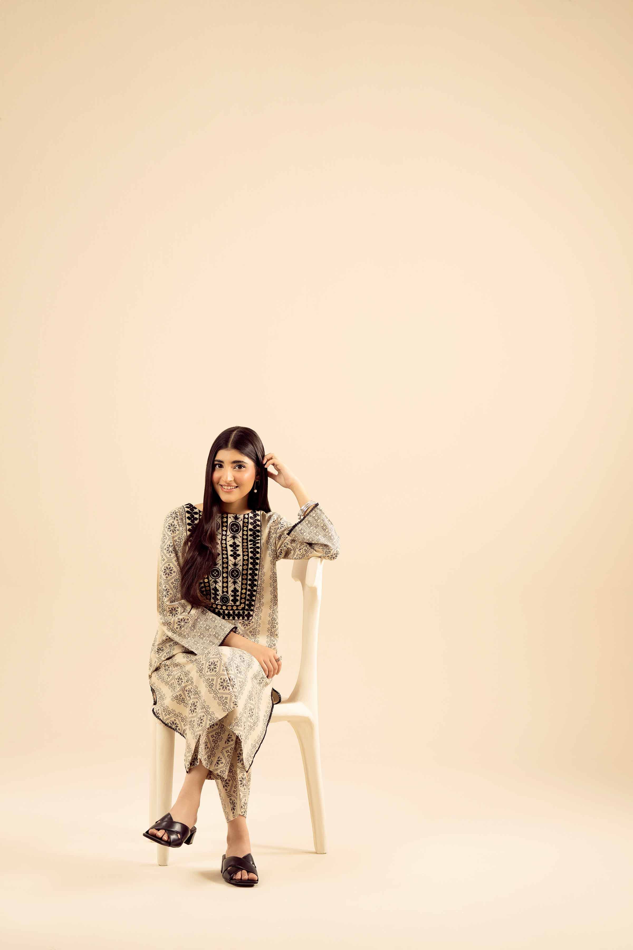 NISHATUAE - Beige Embroidered Khaddar 2-piece Ready to wear Dress