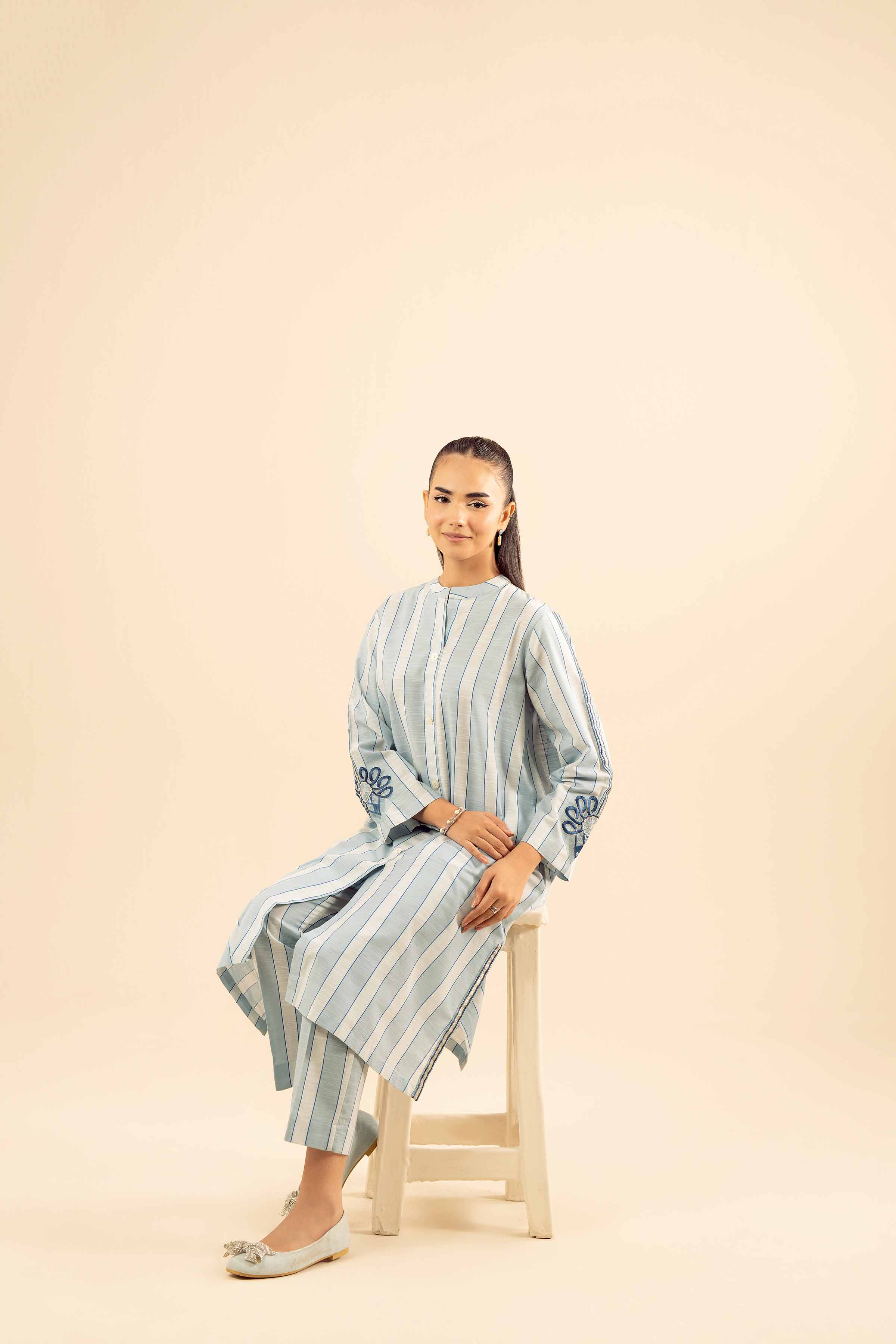 NISHATUAE - Blue Embroidered Khaddar 2-piece Ready to wear Dress