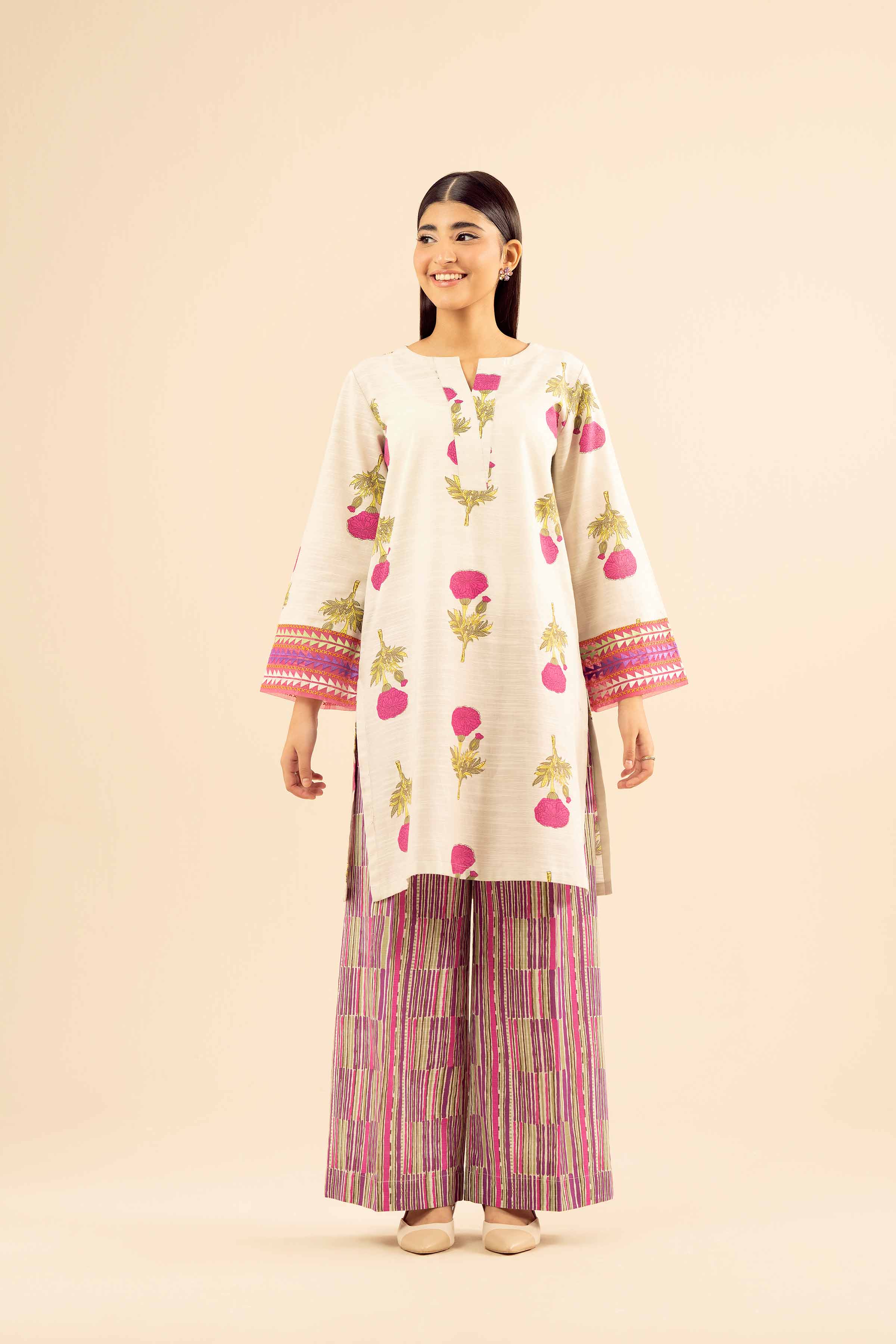 NISHATUAE - Beige Embroidered Khaddar 2-piece Ready to wear Dress